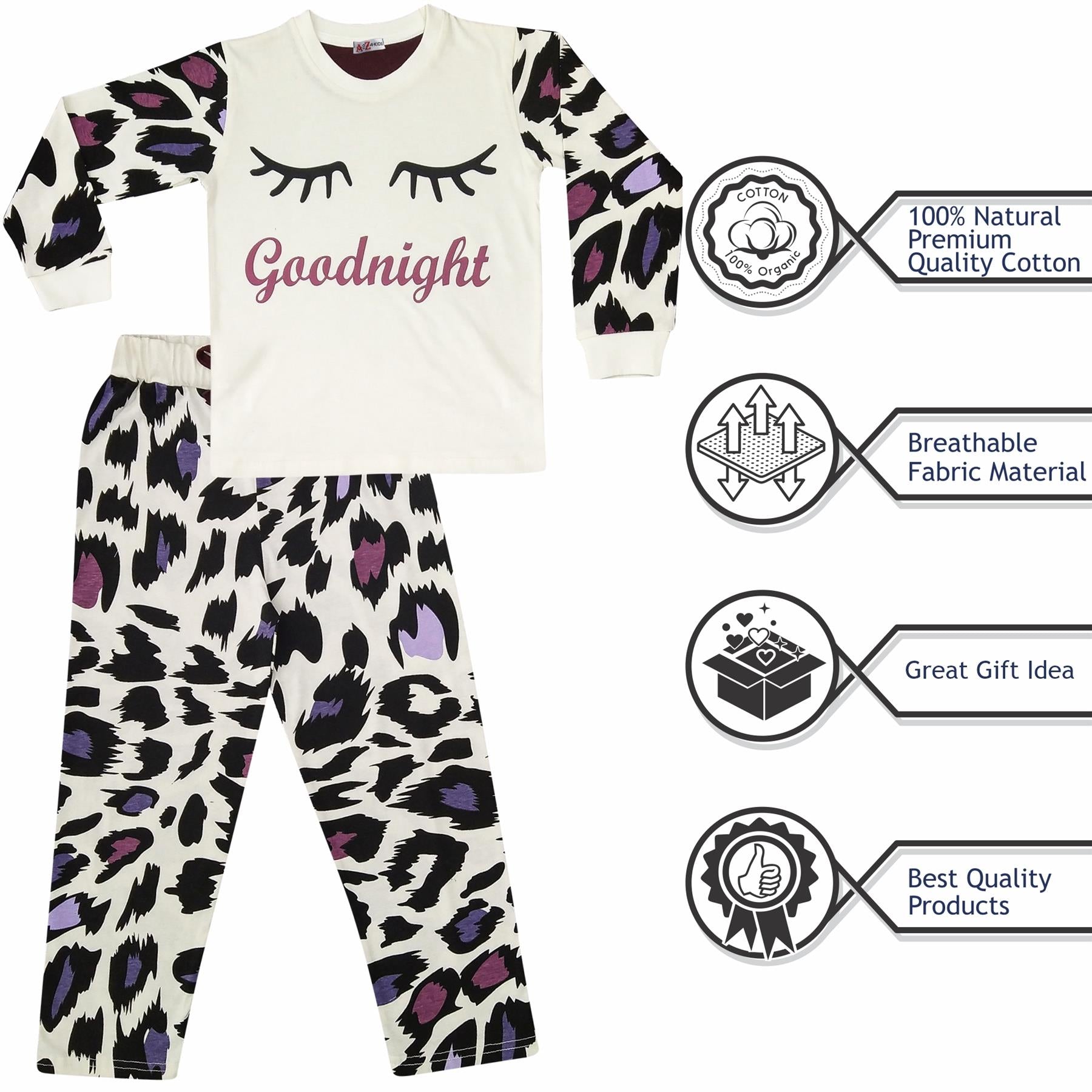 Kids Girls Good Night Print Pyjamas Set