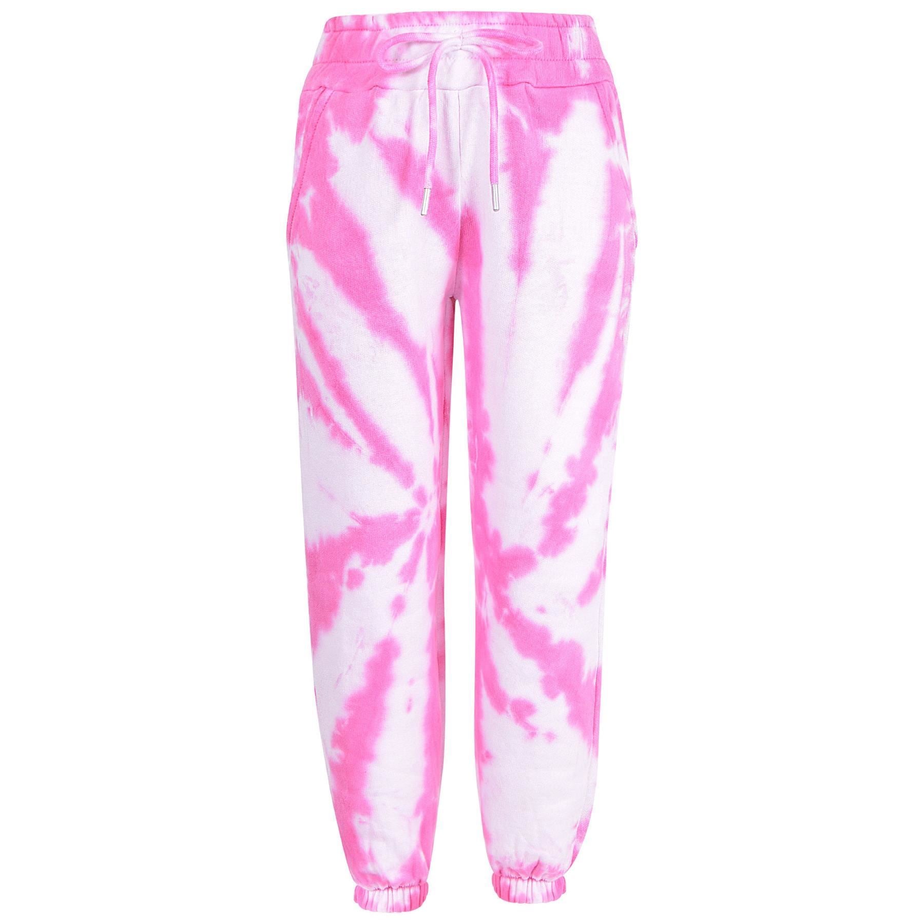 Kids Girls Tie Dye Pink Tracksuit Gym Cropped Hoodie Sweatpants