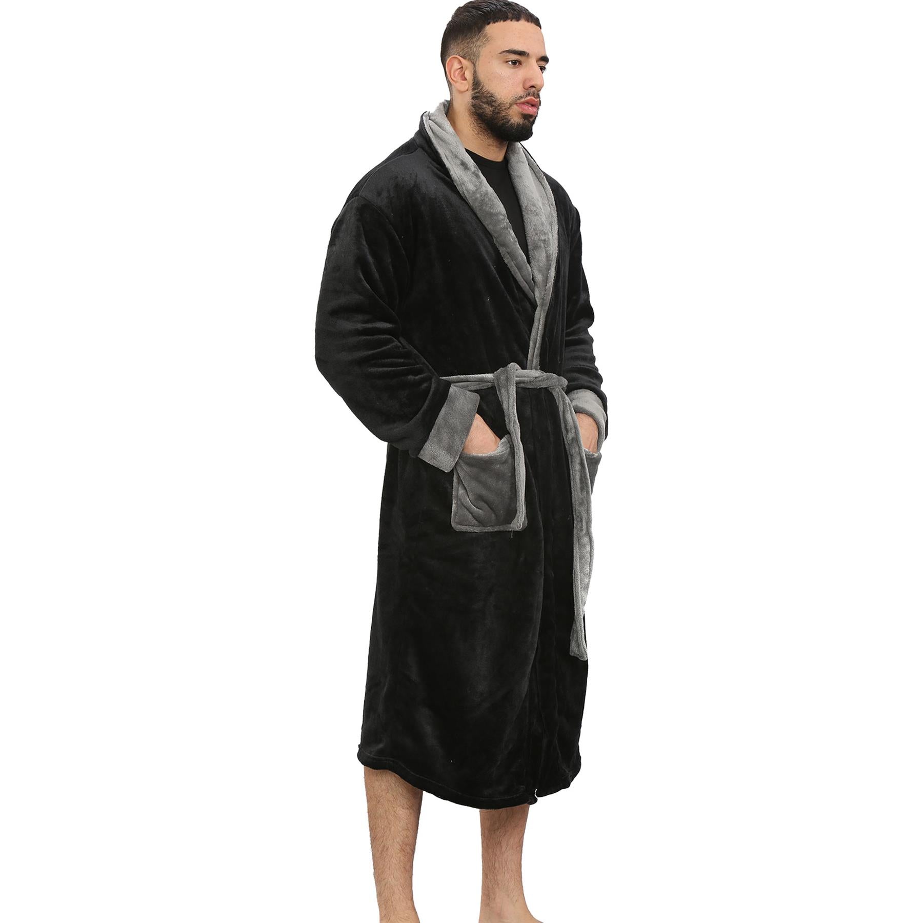 Adults Ladies Gents Fleece Bathrobe Black Dressing Gown - Kids Clothing Store