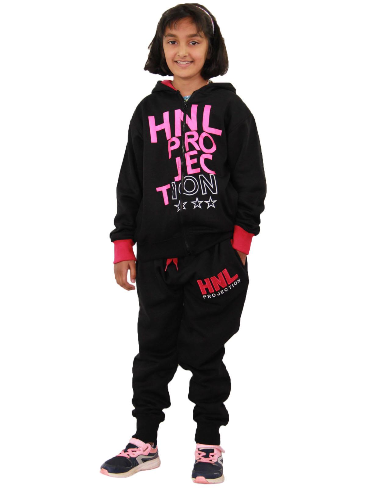 Girls HNL Projection Print Pink Hoodie Tracksuit