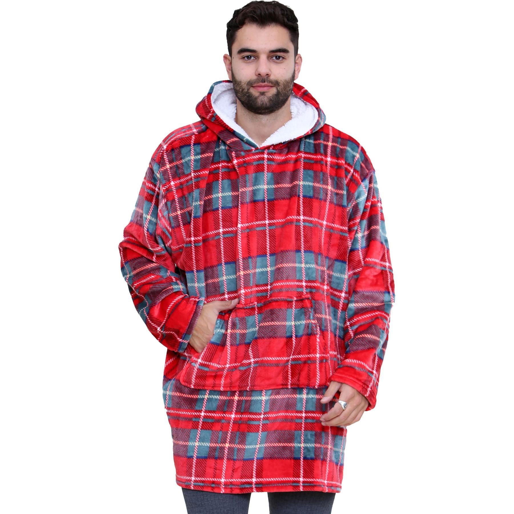 Unisex Men's Ladies Oversized Hoodie Blue Tartan Snuggle Super Soft Warm Blanket