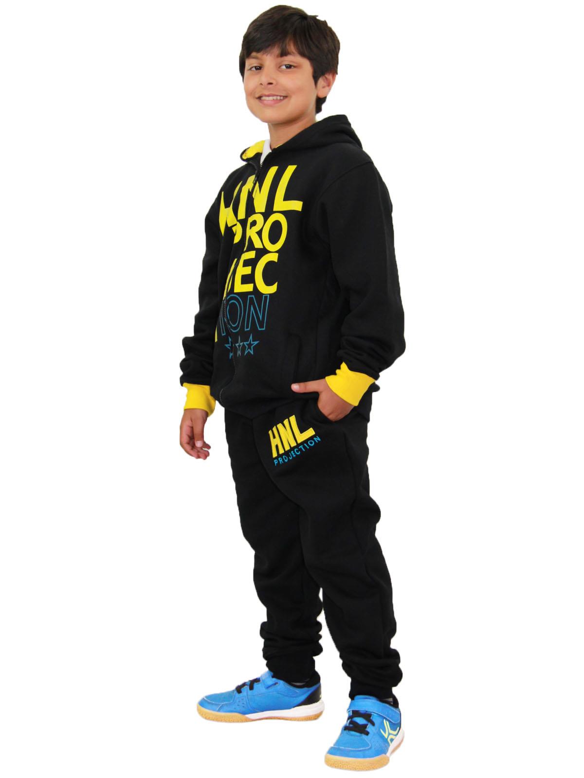 Boys Girls HNL Projection Print Yellow Hoodie Tracksuit