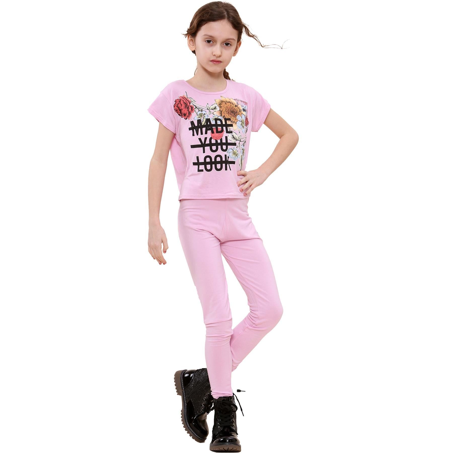 Kids Girls Made You Look Print T Shirt Top & Legging Set