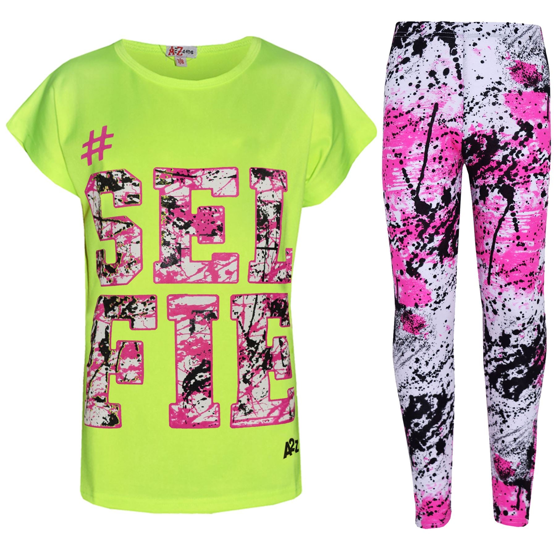 Kids Girls Love Selfie Printed Top & Legging Splash Set