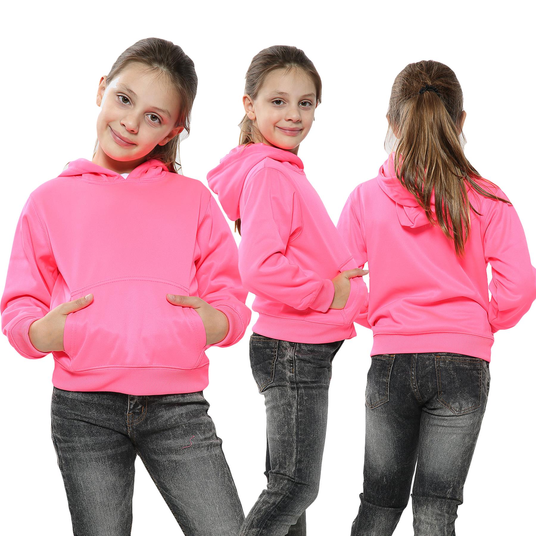 Kids Girls Boys Plain Crew Neck Hooded Sweatshirt