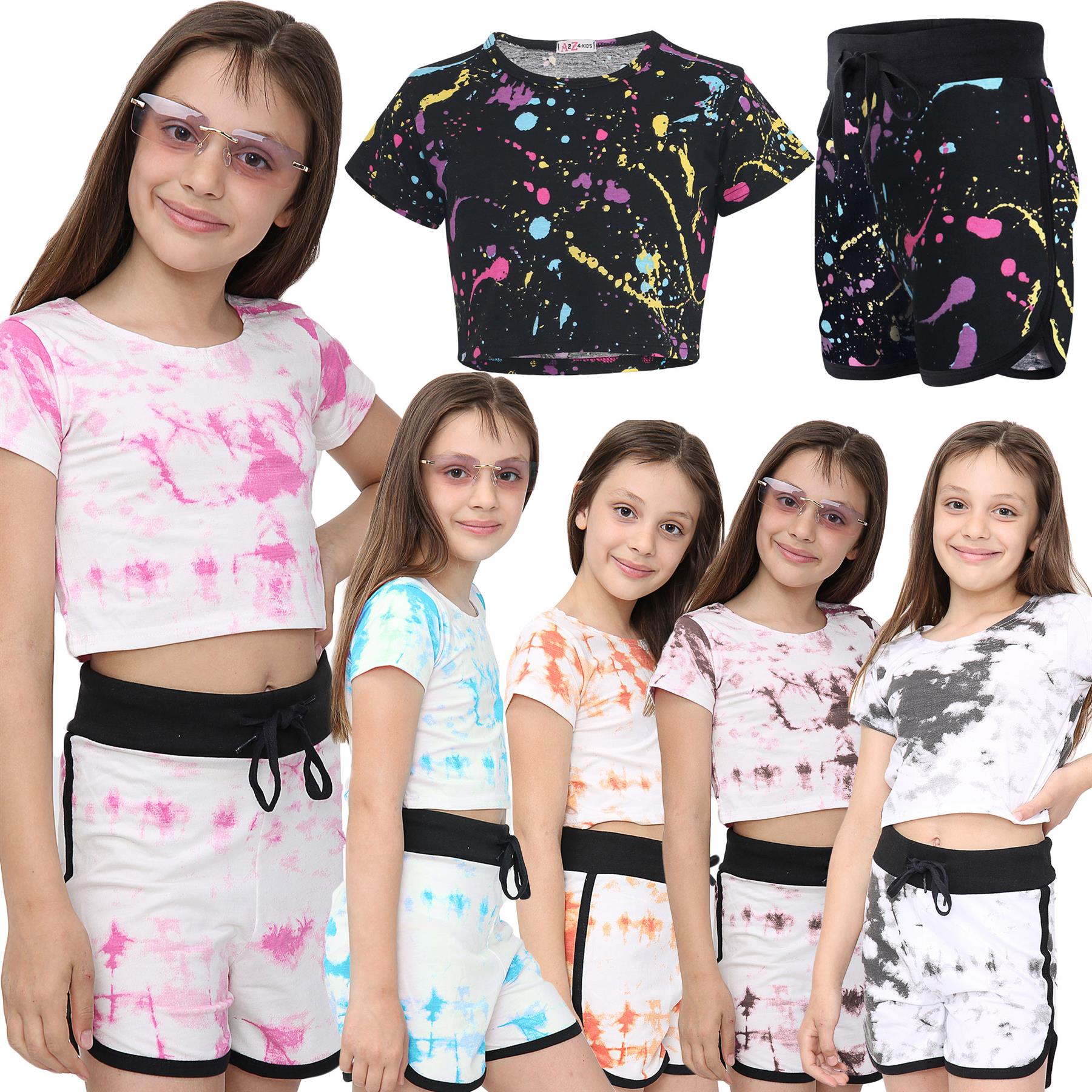 Girls Tie Dye Print Summer Top & Hot Shorts Set