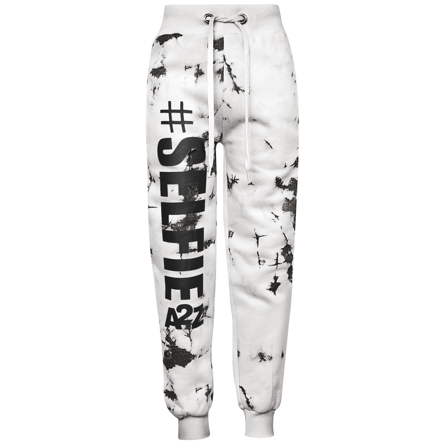 Kids Girls Tie Dye Tracksuit "#Selfie" Print Black Hooded Crop Jogging Suit