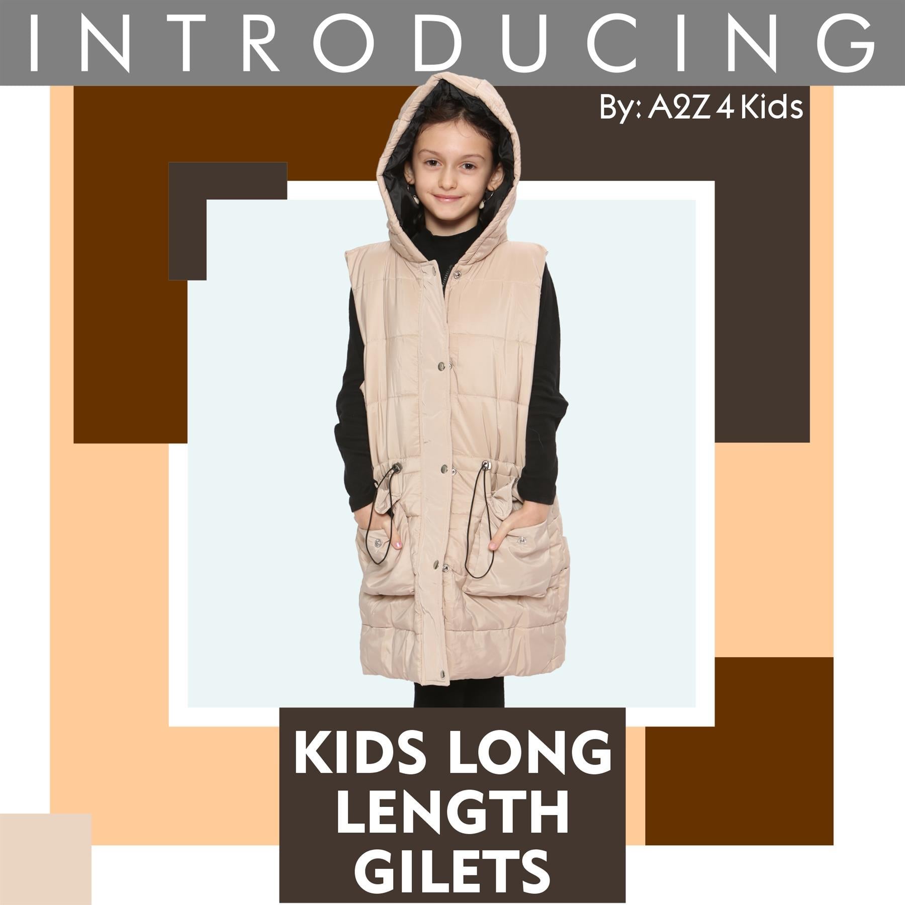Kids Girls Stone Gilet Long Line Style Jacket