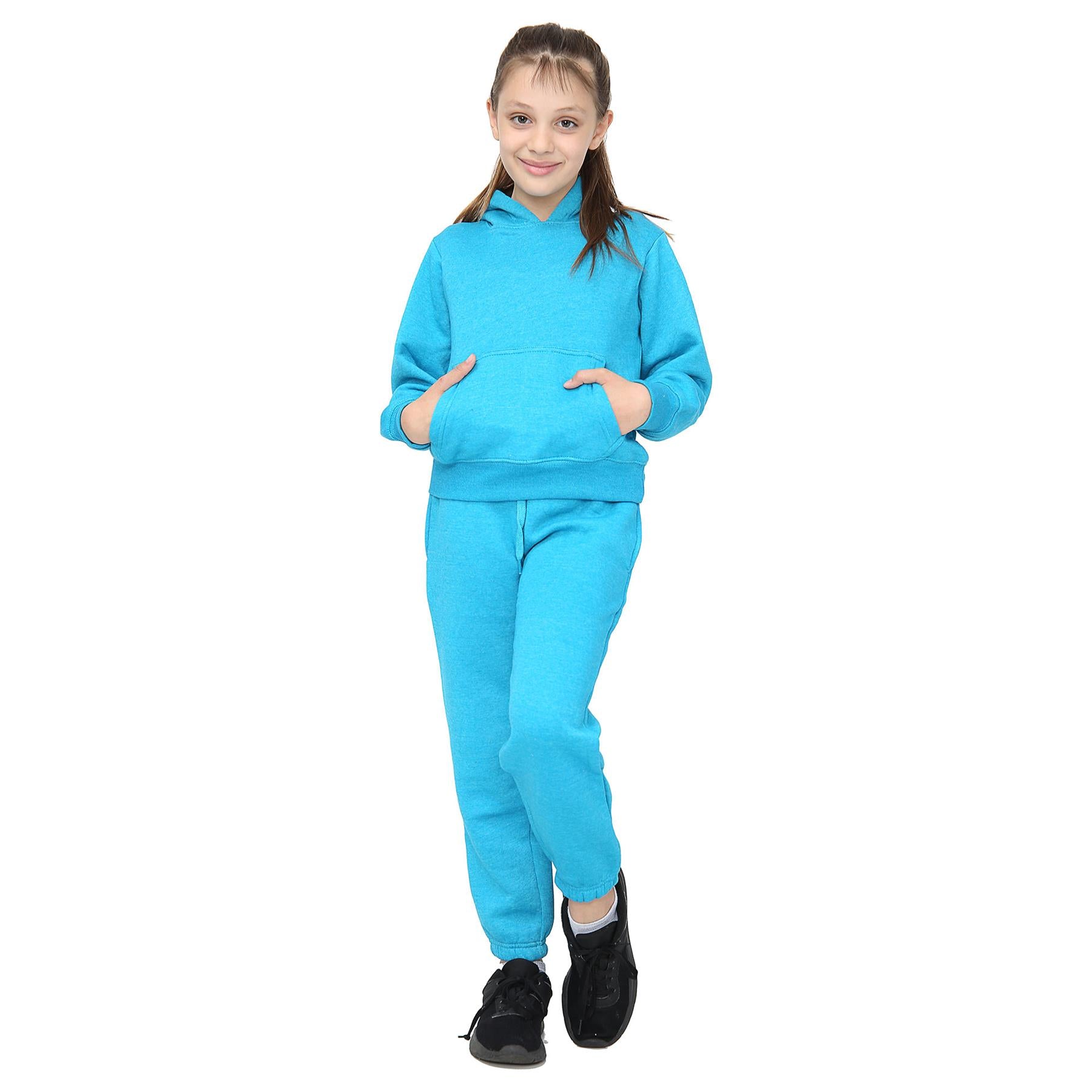 Girls Plain Aqua Hooded Tracksuit