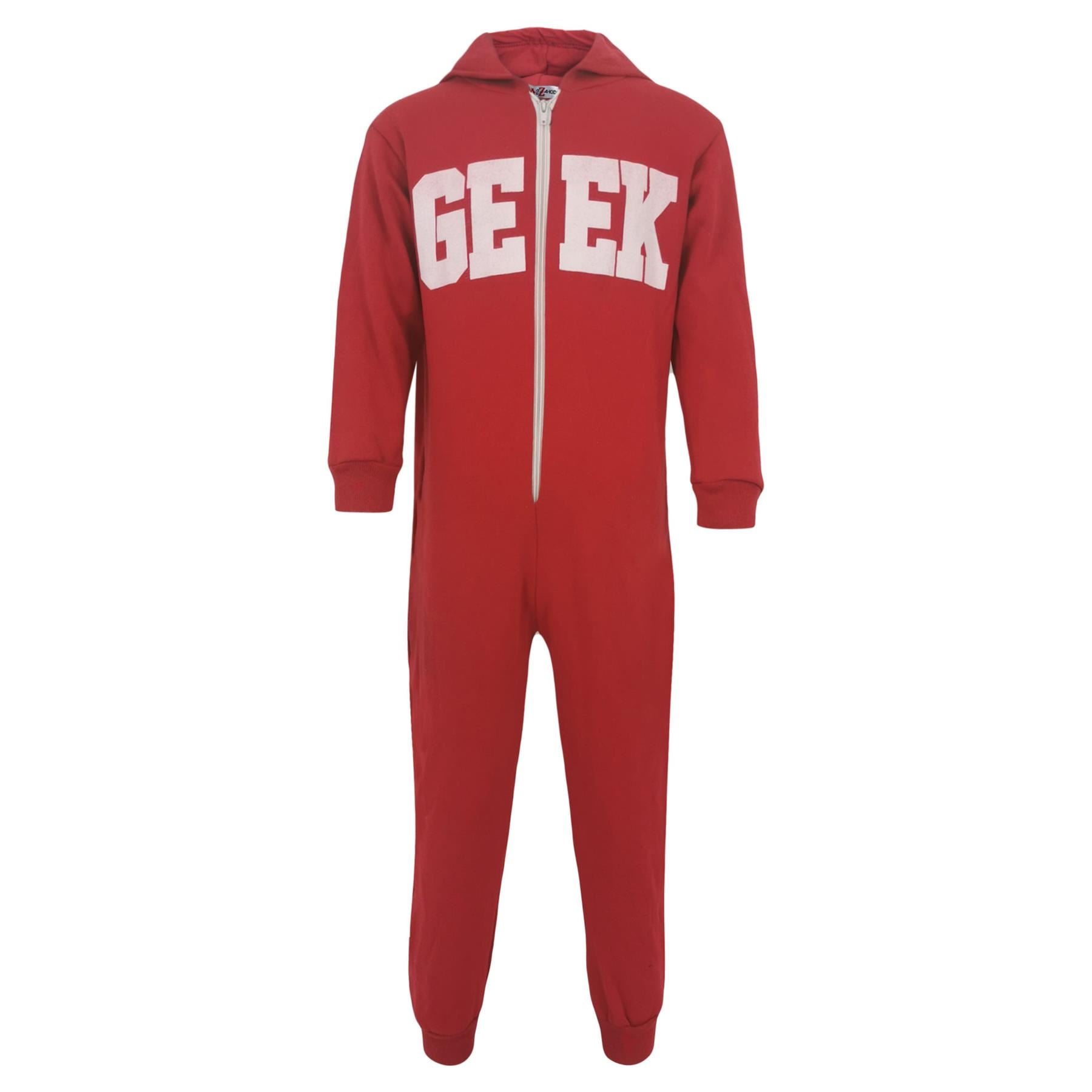 Boys Girls Unisex Geek Print Fleece Onesie - Kids Clothing Store