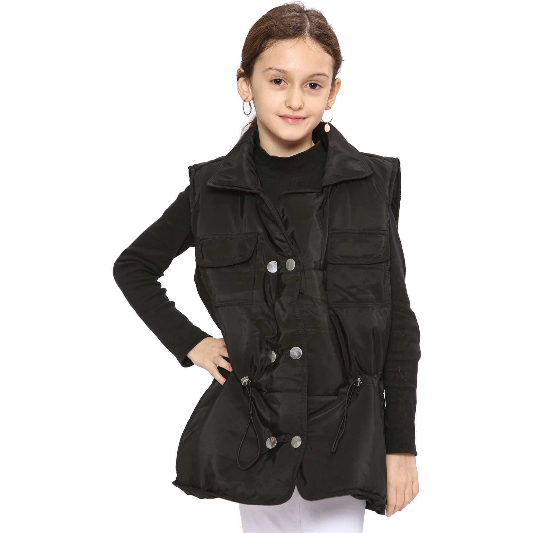 Kids Girls Black Oversized Style Sleeveless Jacket
