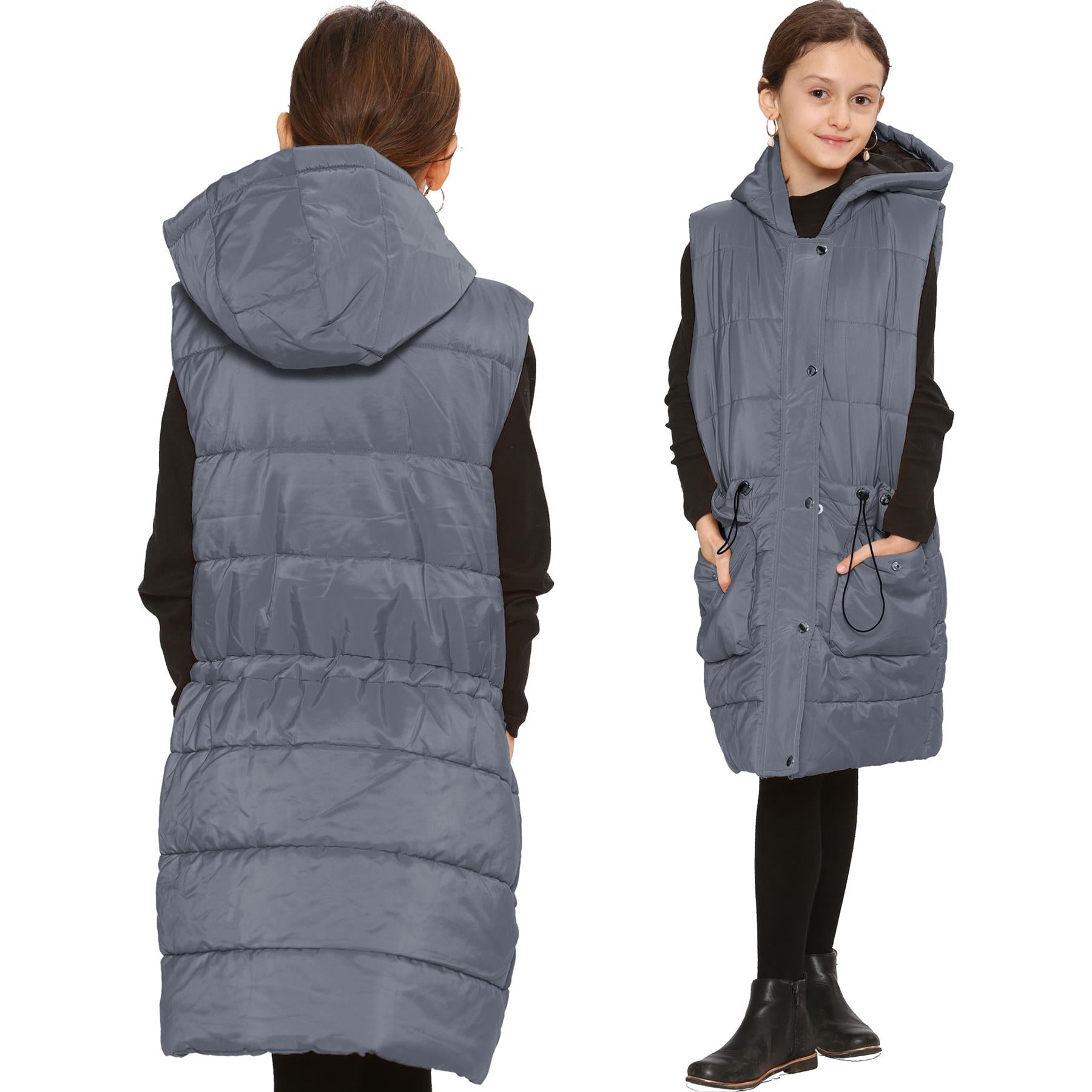 Kids Girls Oversized Gilet Long Line Style Jacket