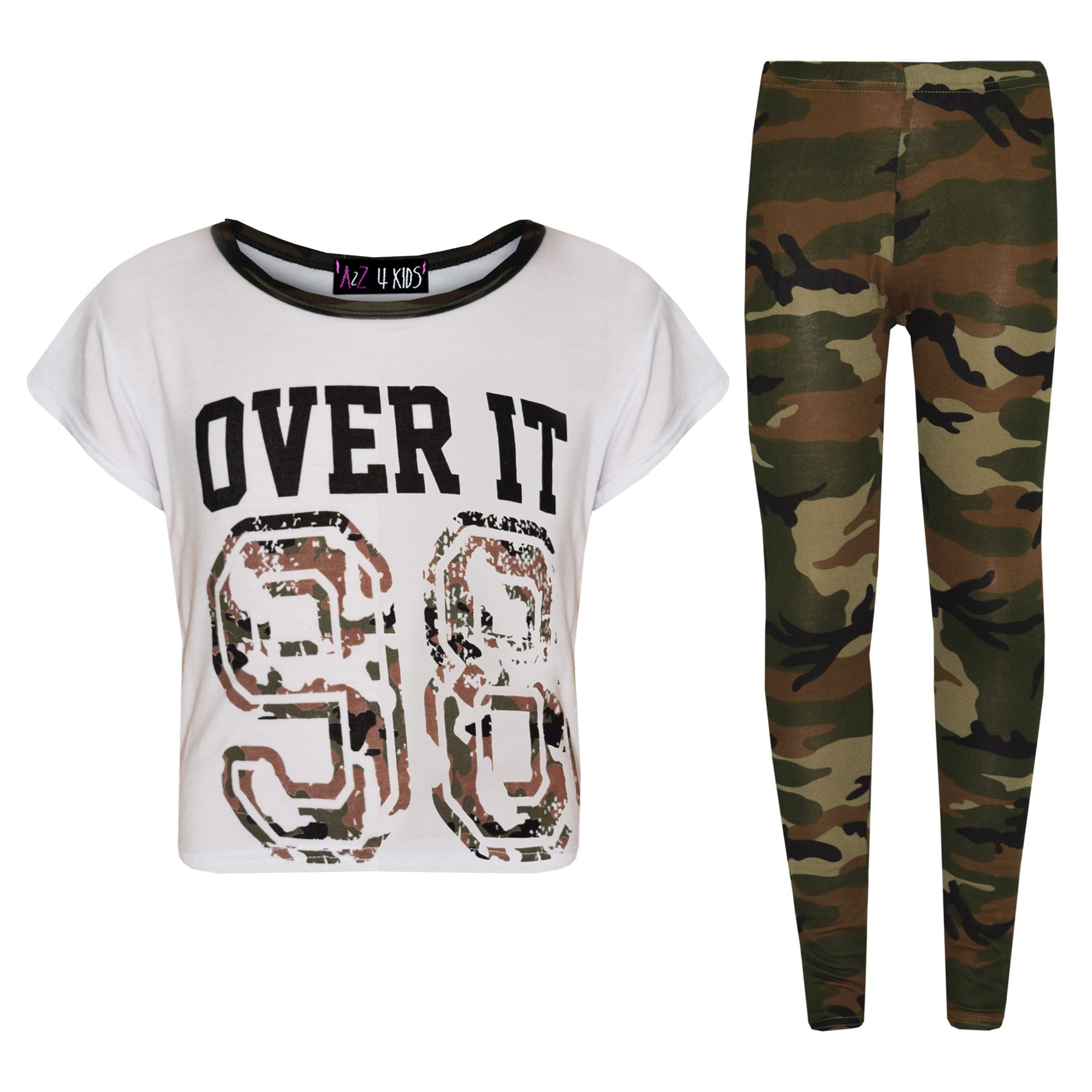 Kids Girls Over It 98 Camouflage Print Crop Top Legging Set