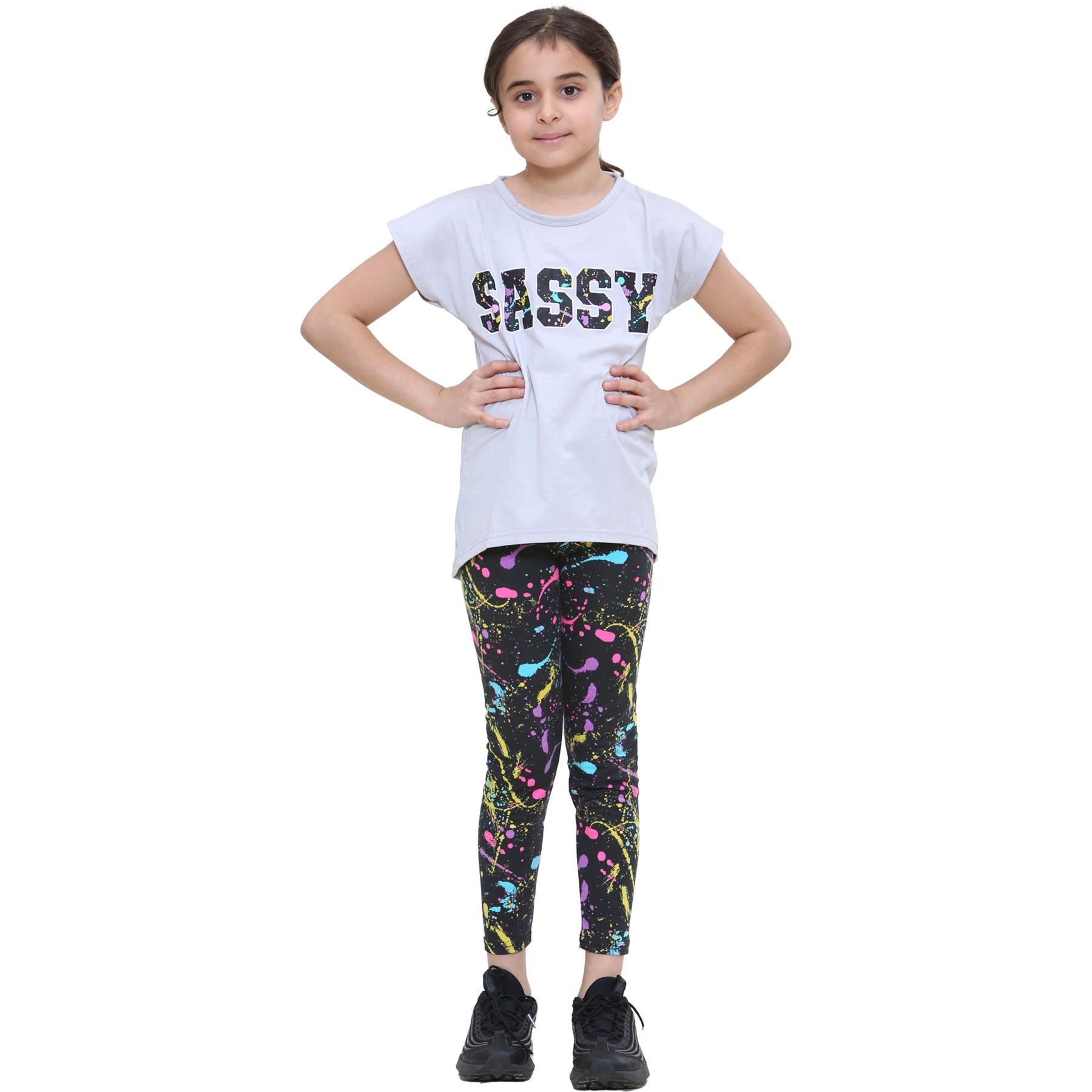 Girls Short sleeves Sassy Print Splash Tank Set