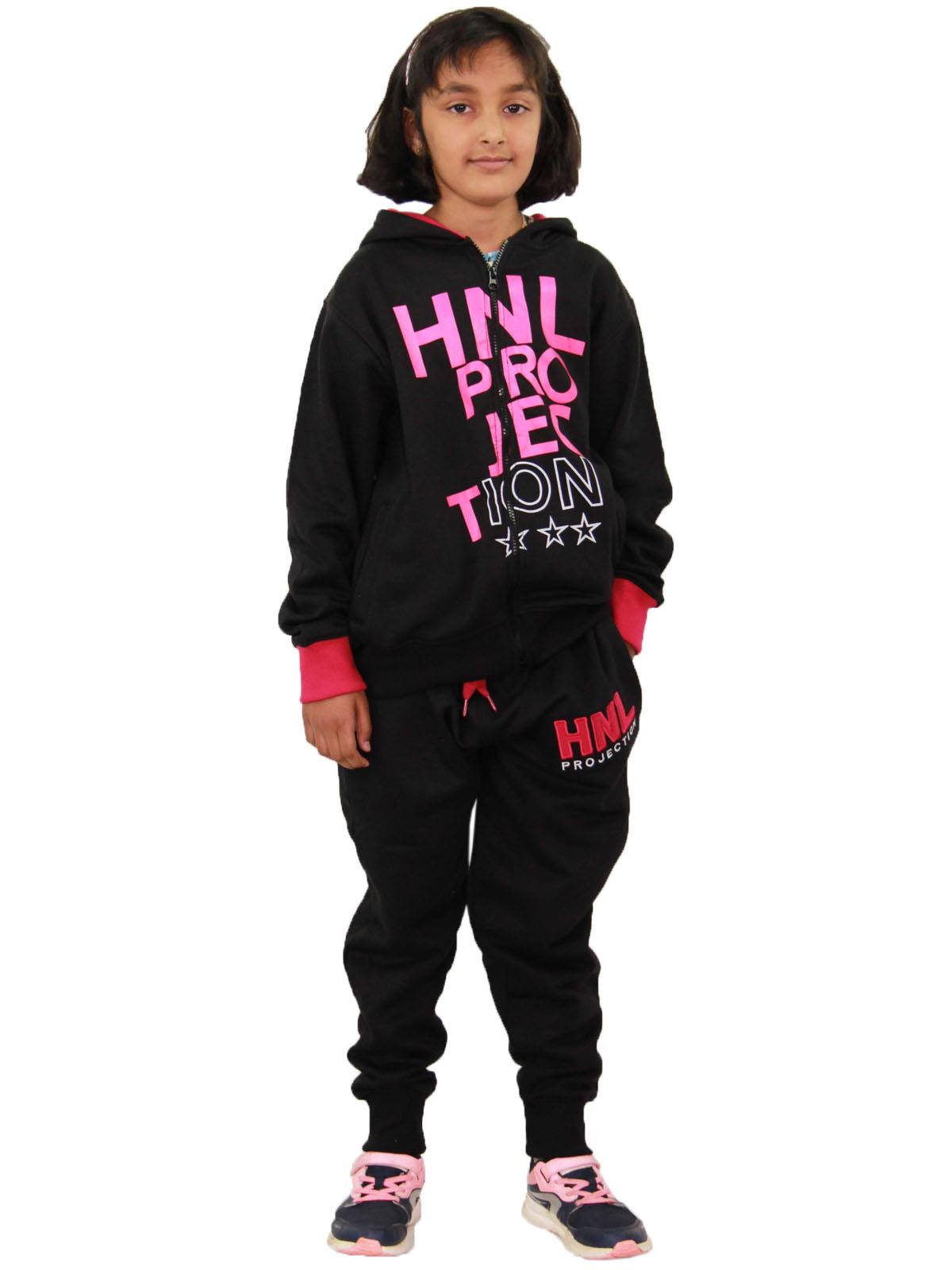 Girls HNL Projection Print Pink Hoodie Tracksuit