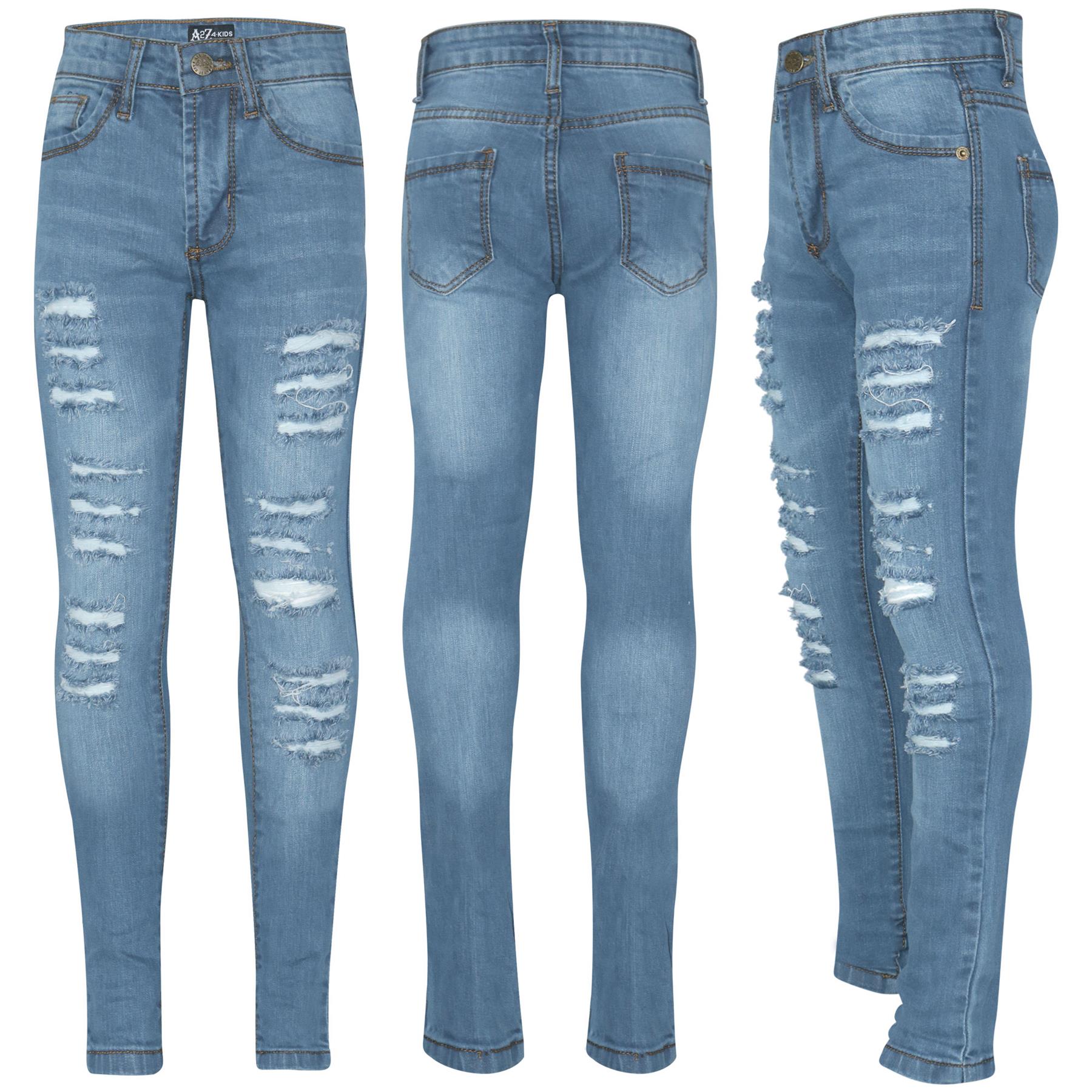 Girls Denim Ripped Skinny Jeans Lightweight Pants