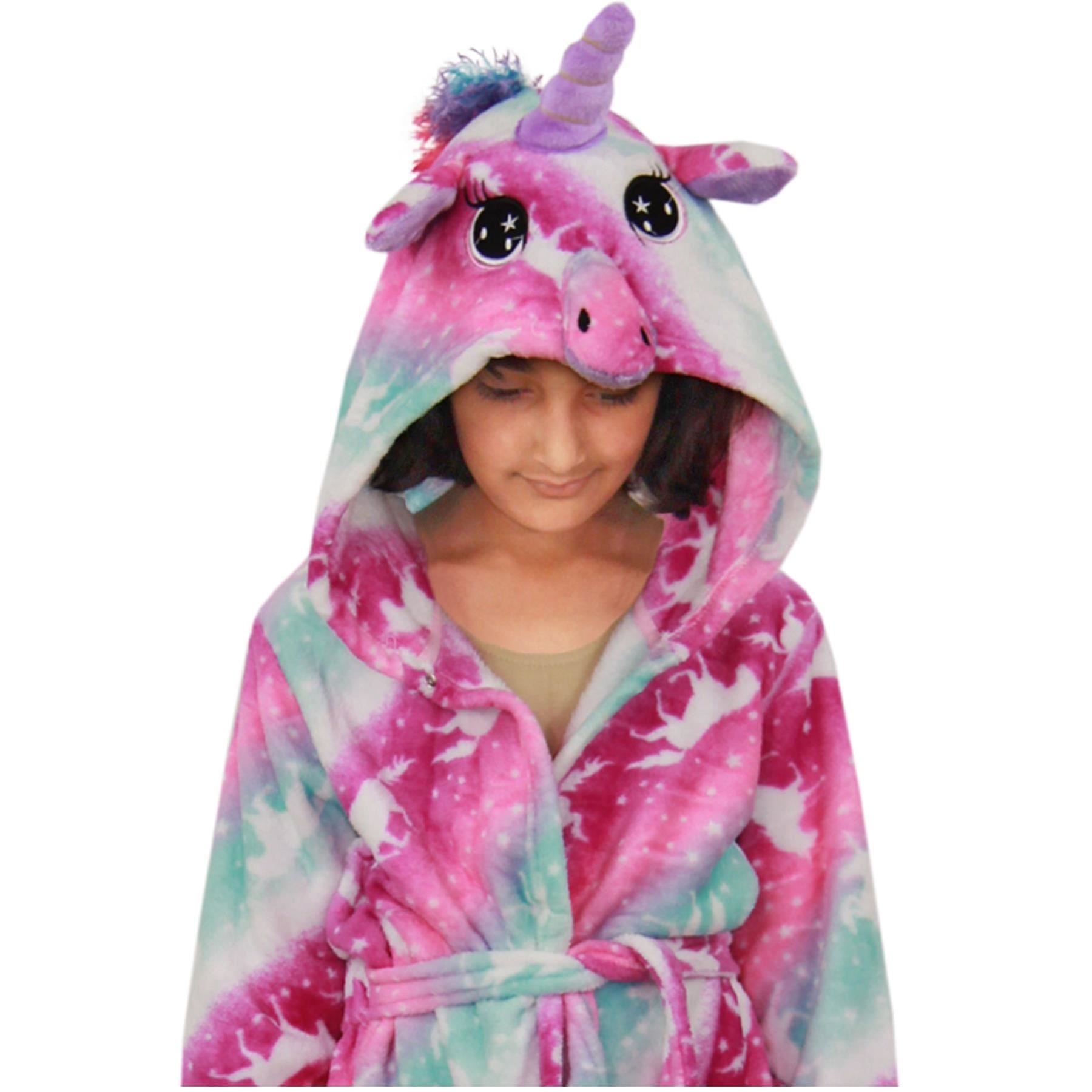 Kids Girls Unicorn Hooded Bathrobe Pink Xmas Suits