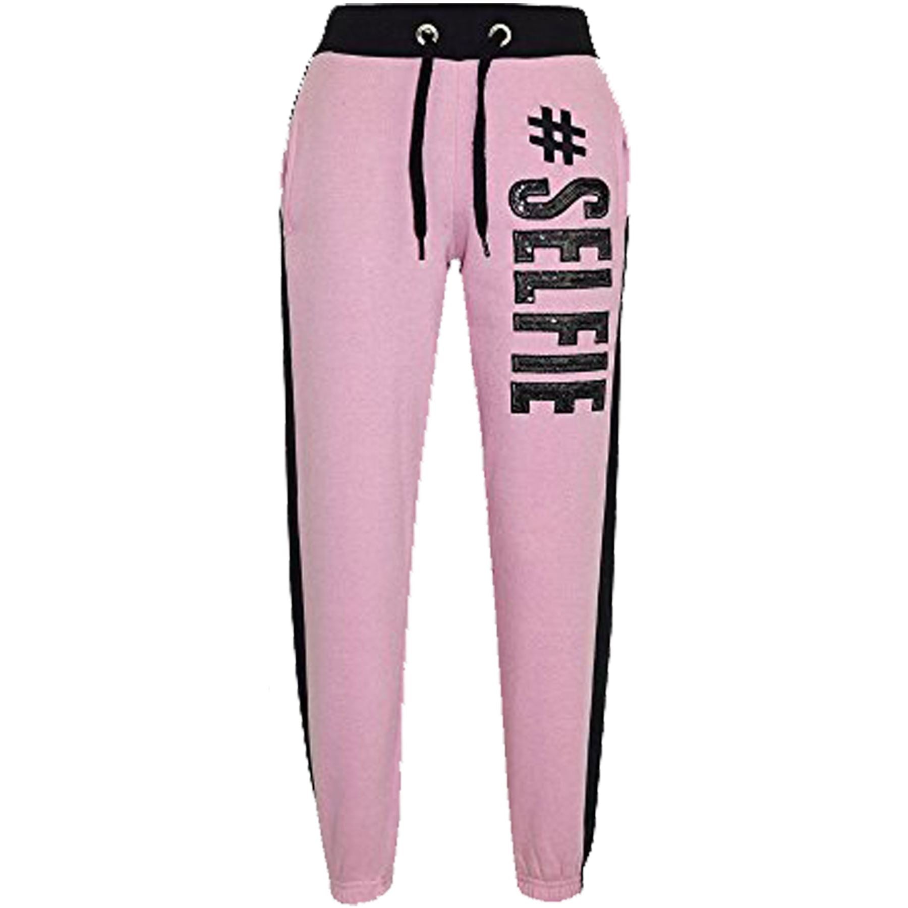 Girls #SELFIE Sequin Embroidered Baby Pink & Black Tracksuit