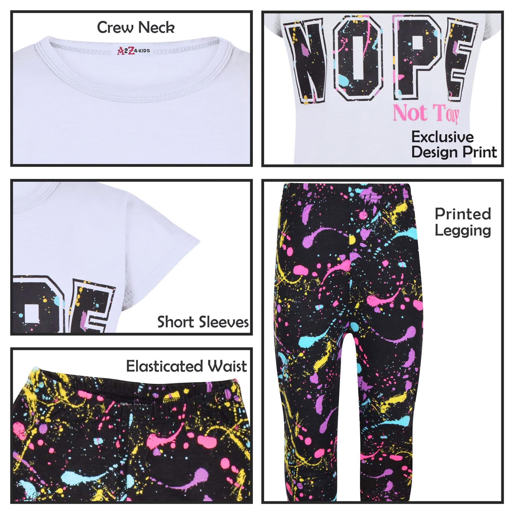 Girls Short sleeves Nope Print Splash Tank Set