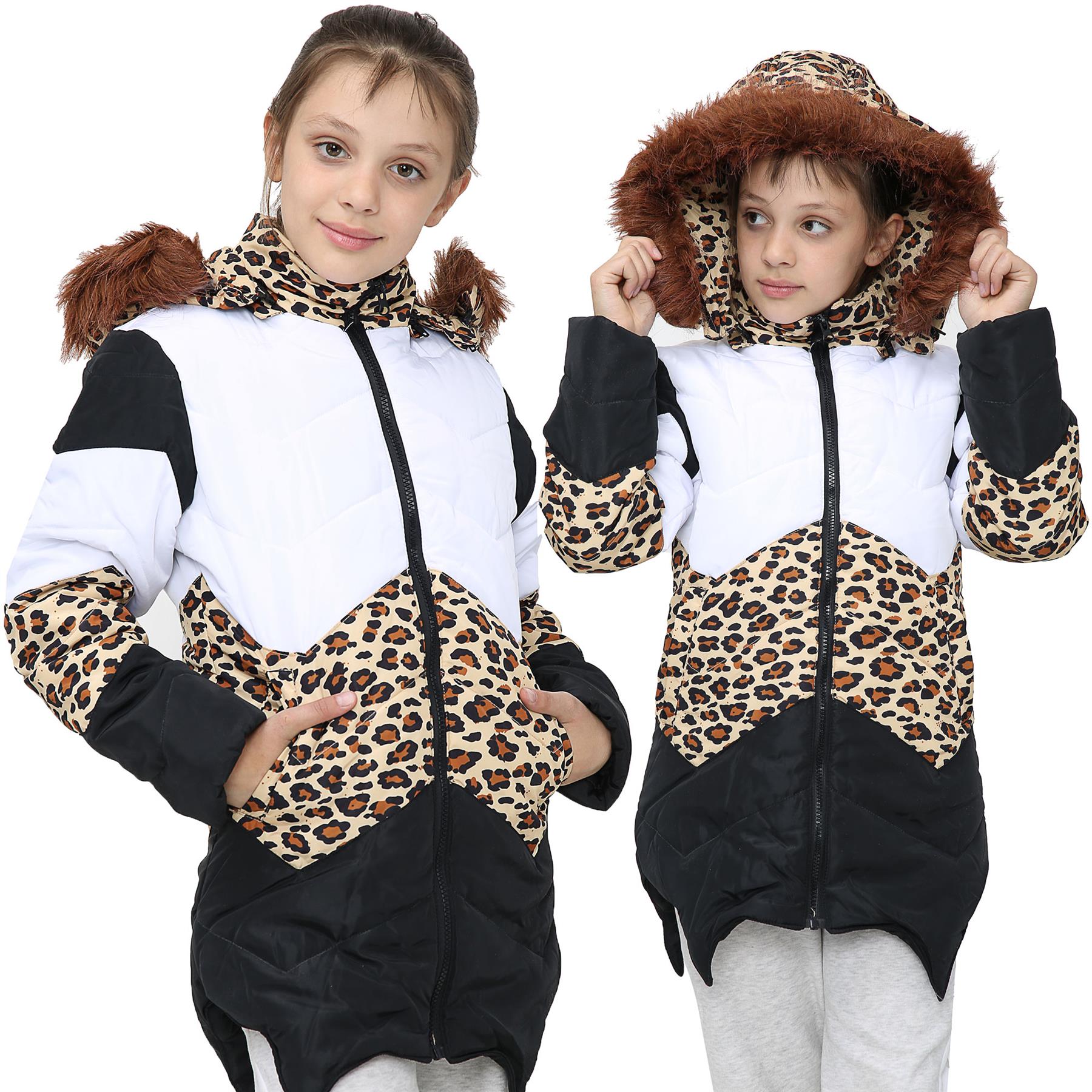 Kids Girls Hooded Contrast Panel Puffer Coat Faux Fur New Fashion - Kids Clothing Store