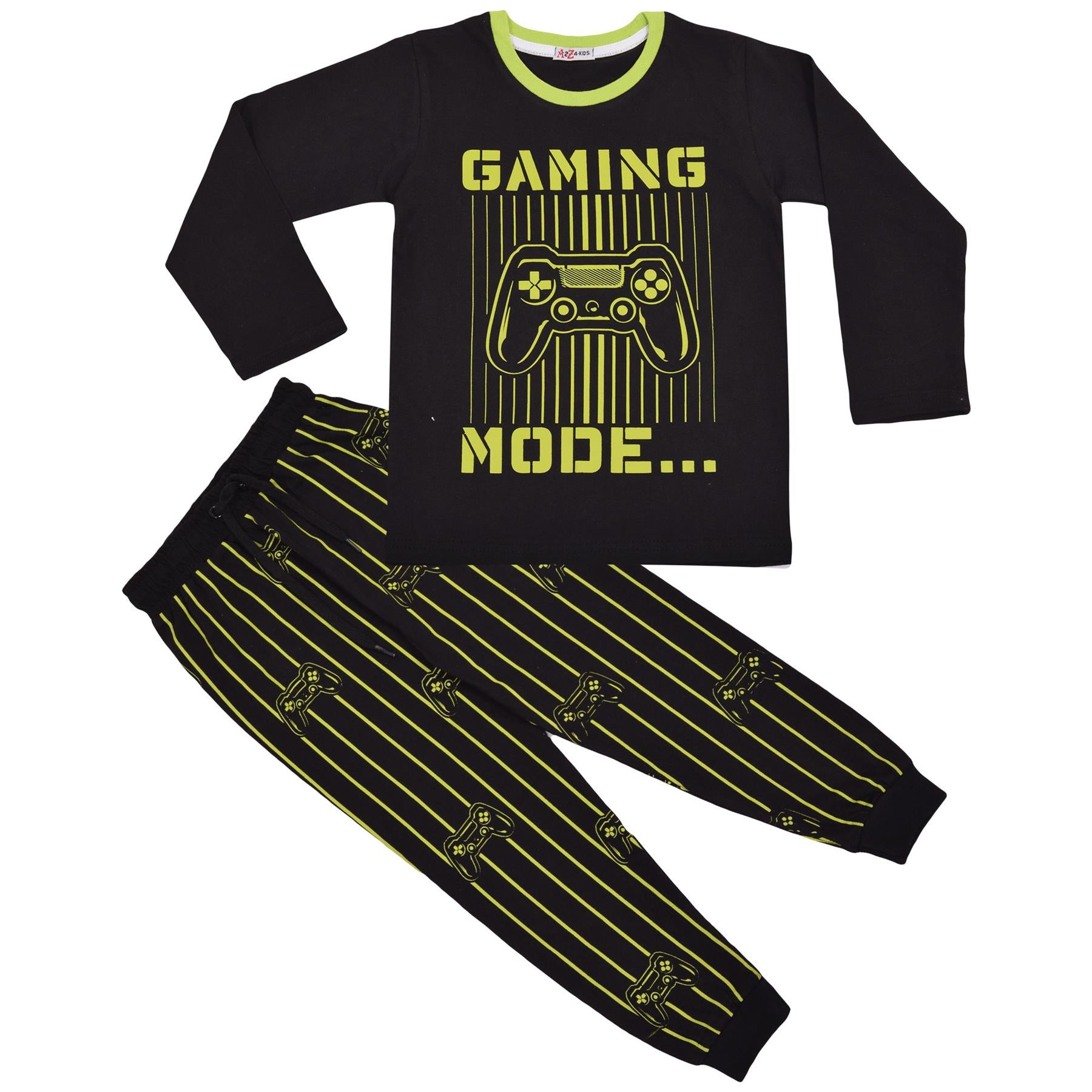 Kids Girls Boys Gaming Mode Lime Print Pyjamas Set