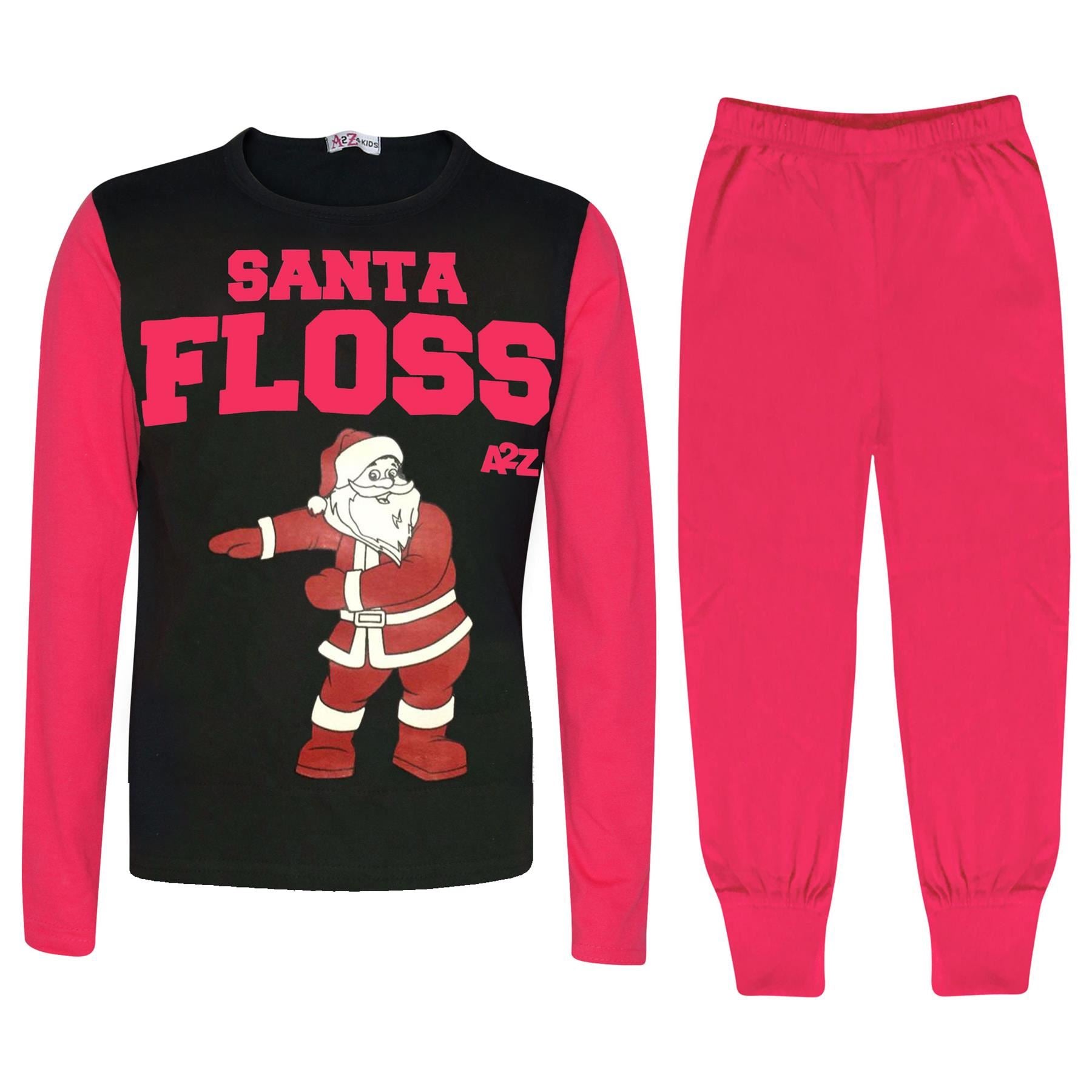 Girls Santa Floss Print Pink Pyjamas Set