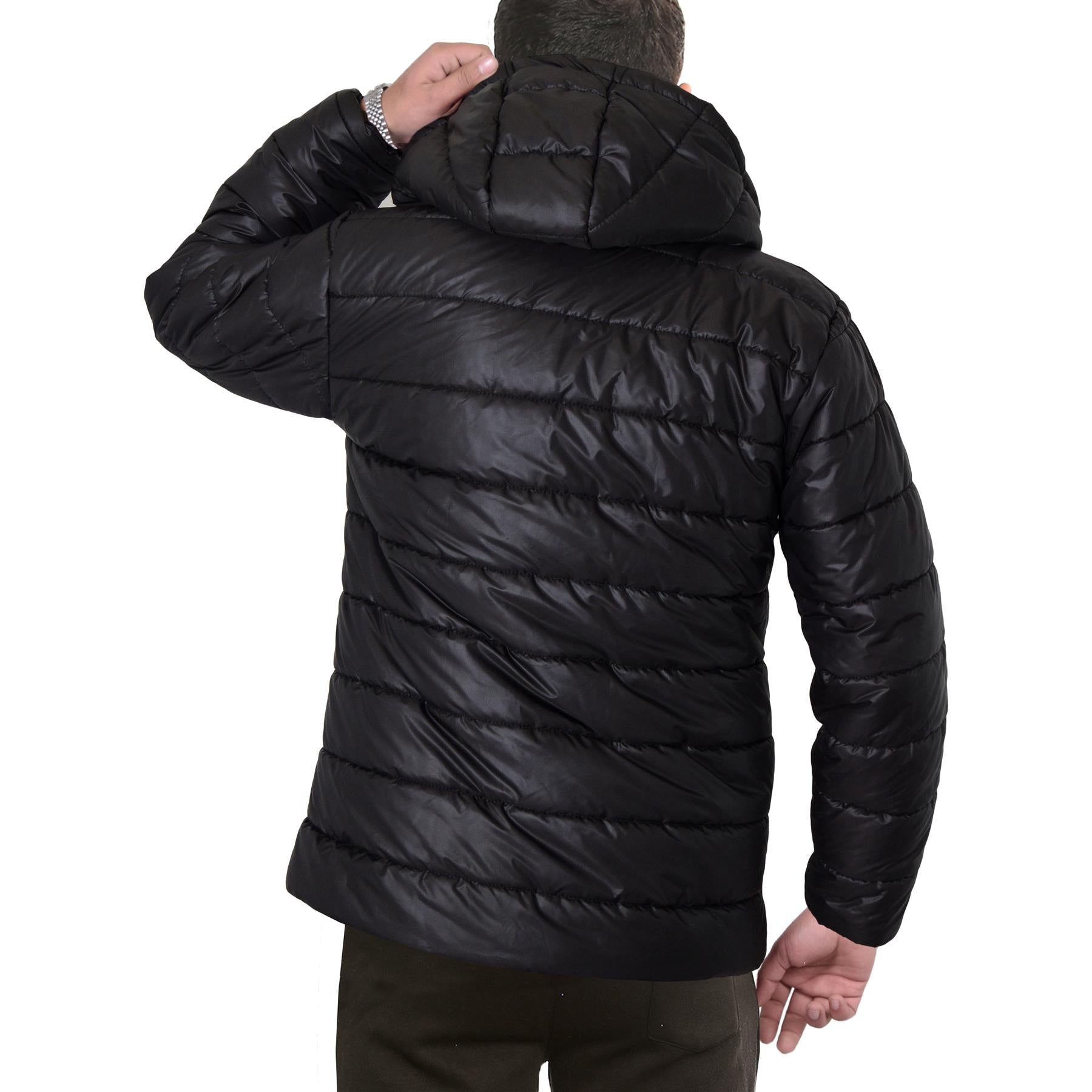 Mens Ladies Zipped Pockets Jacket Black Puffer Jacket Long Sleeves Coat S-2XL