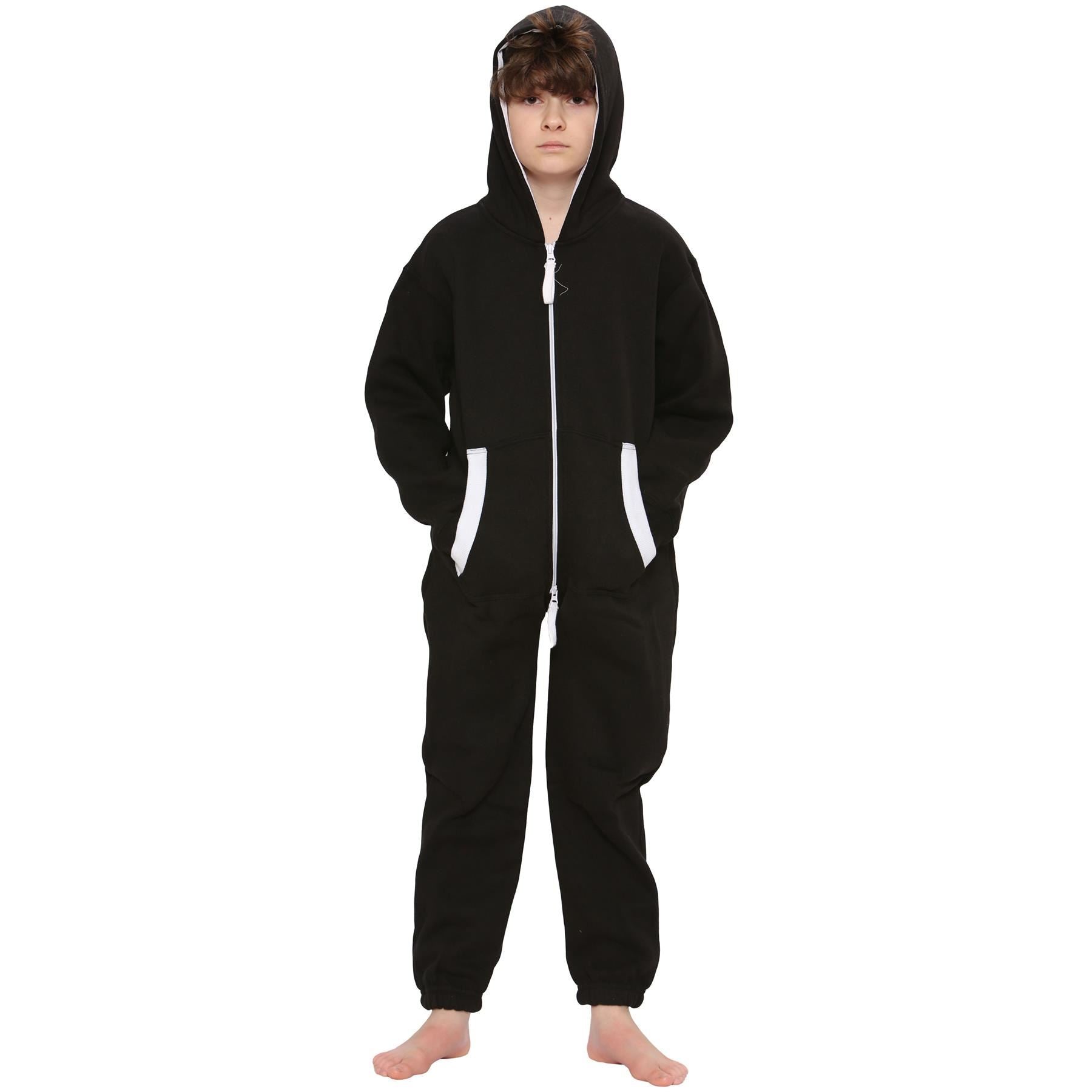 Girls Boys Black Fleece Pyjamas Sleepsuit Onesie - Kids Clothing Store