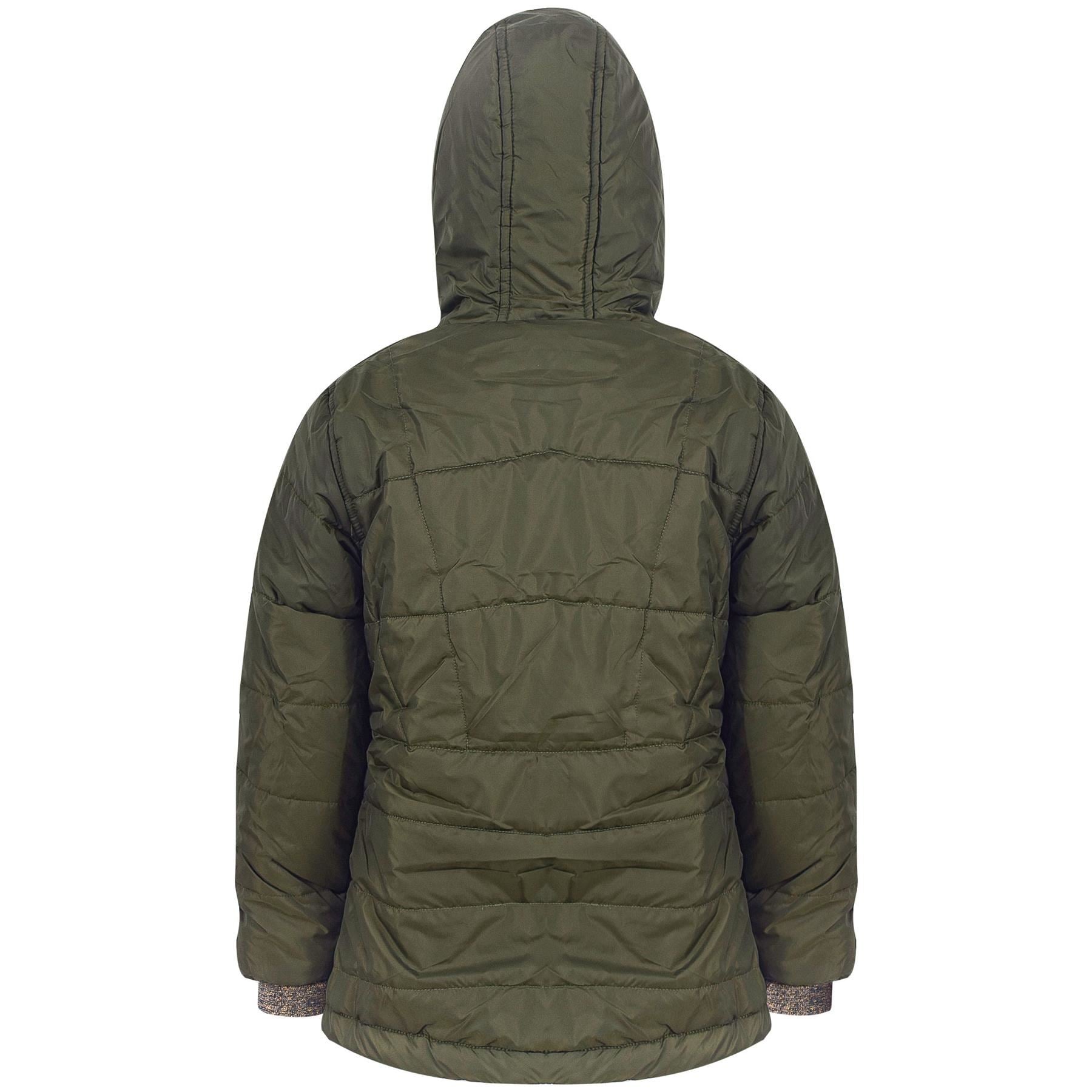 Kids Girls Longline Olive Padded Jacket