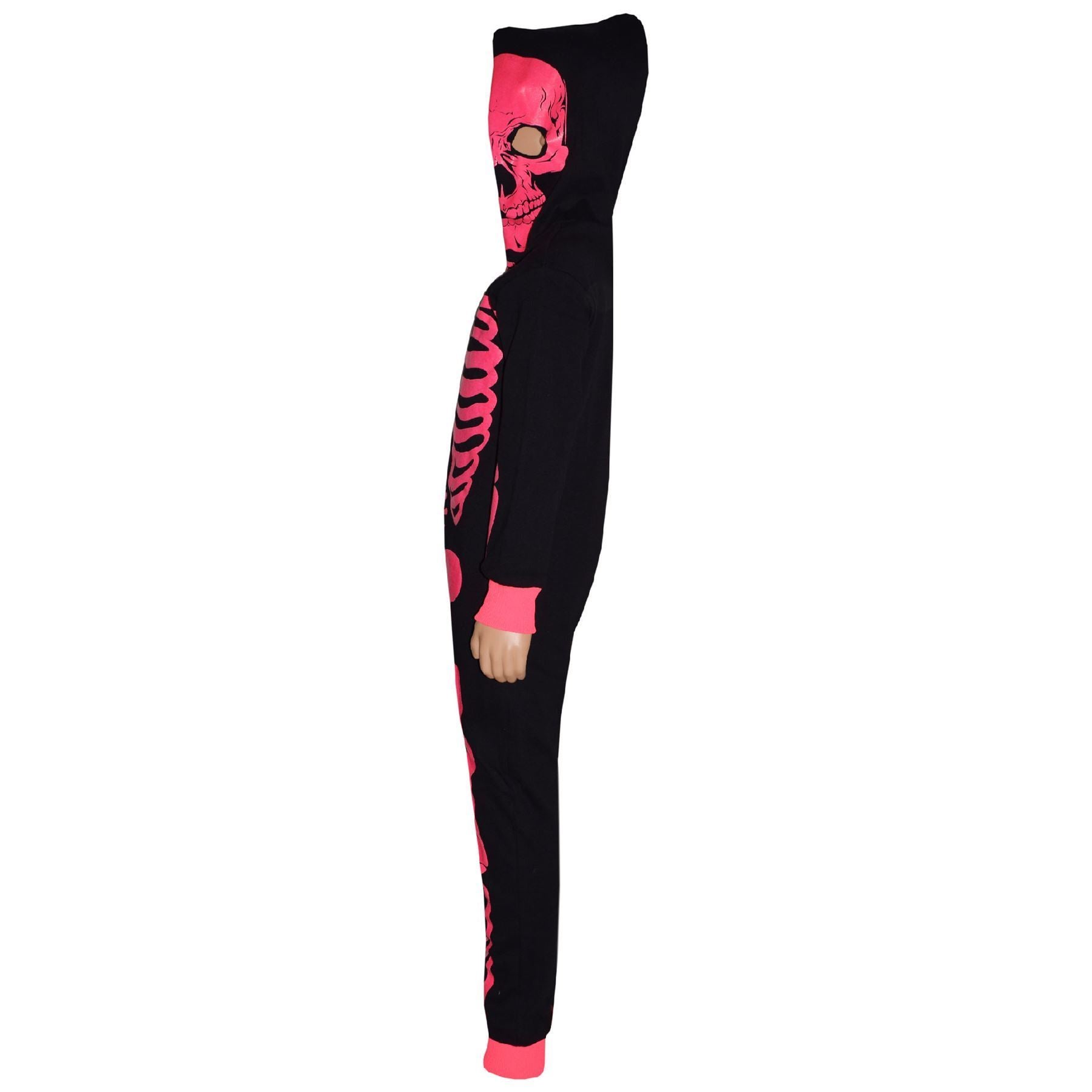 Girls Boys Neon Pink Skeleton Print Pyjama Halloween
