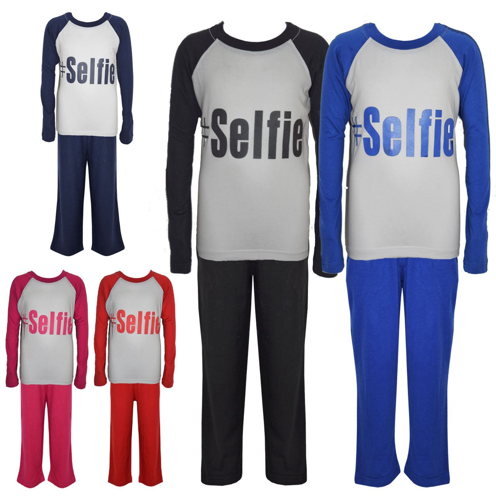 Kids Girls Boys PJ's " #SELFIE " Printed Stylish Pyjamas New Age 5-13 Years