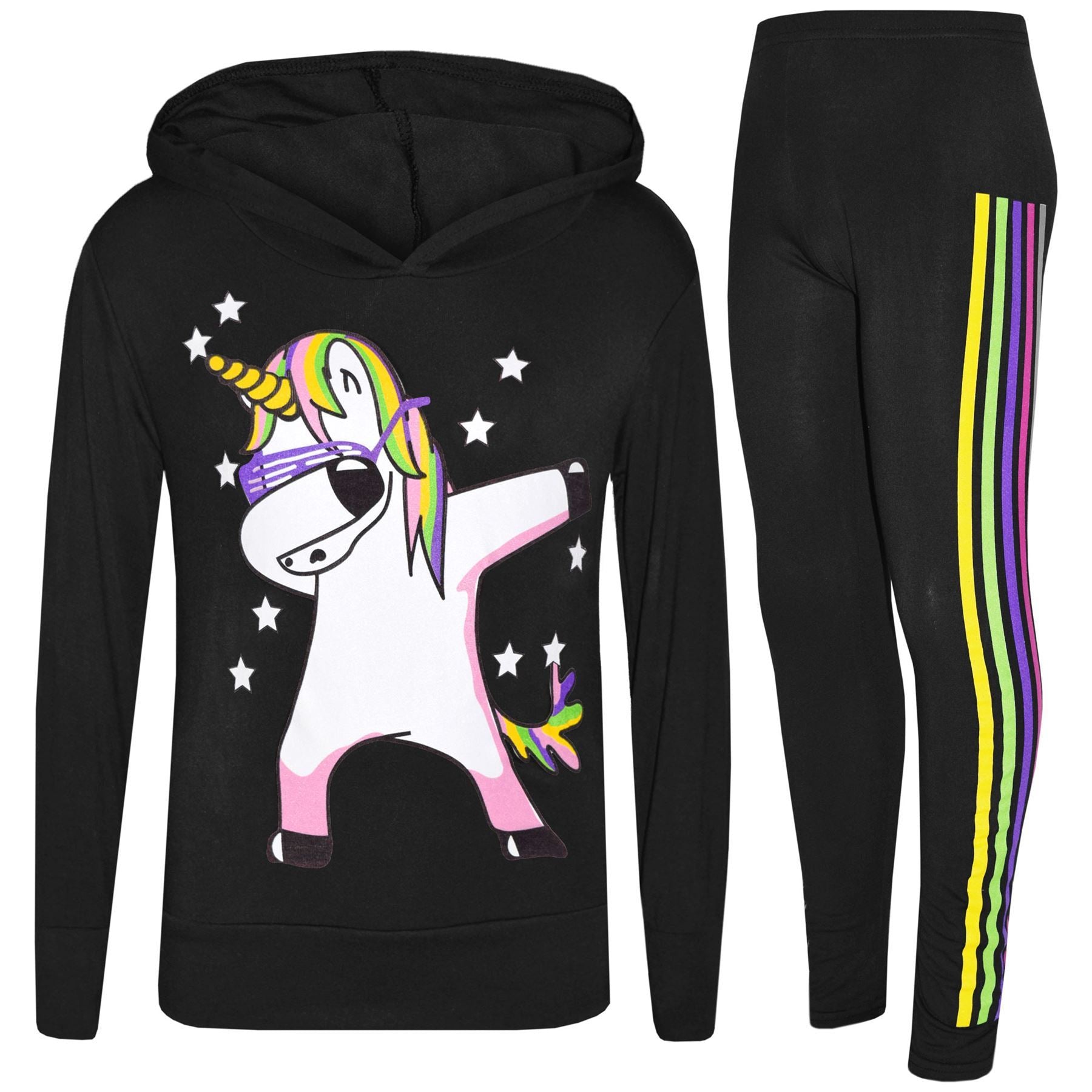 Kids Girls Rainbow Unicorn Dab Floss Hooded Top & Legging Set