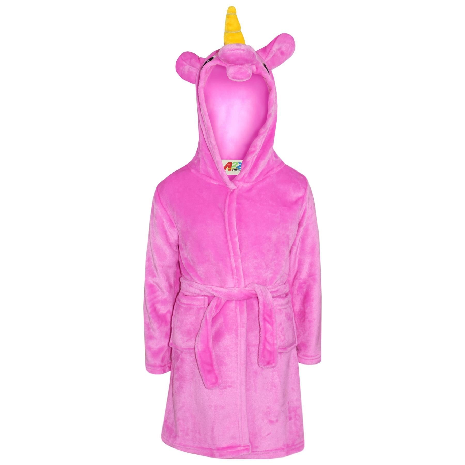 Kids Girls Boys Super Soft 3D Animal Unicorn Cerise Hooded Bathrobe