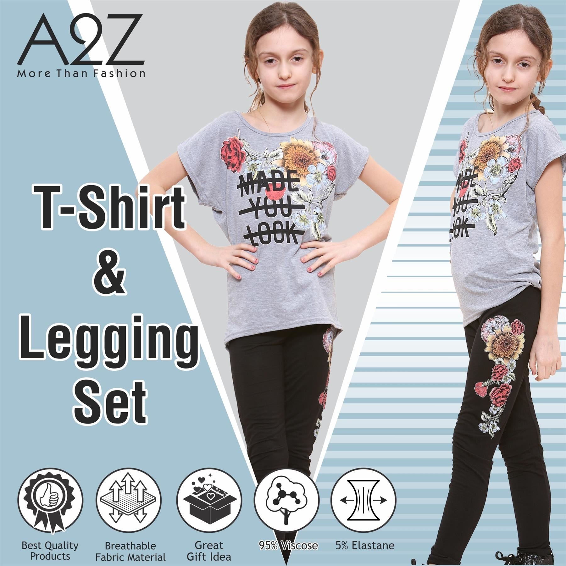 Kids Girls Made You Look Print Grey T Shirt Top & Legging Set