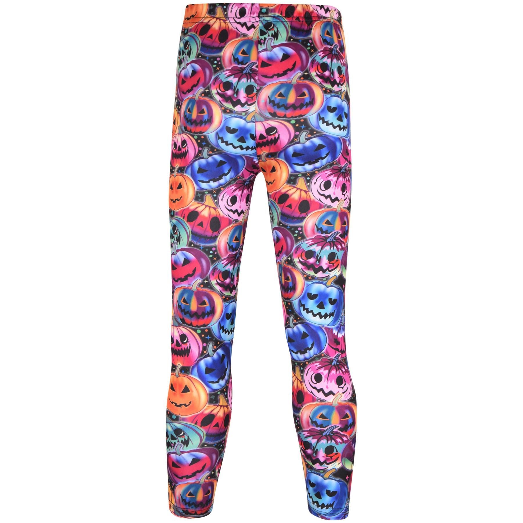 Girls Multi Color Pumpkins Print Soft Stretchy Halloween Leggings