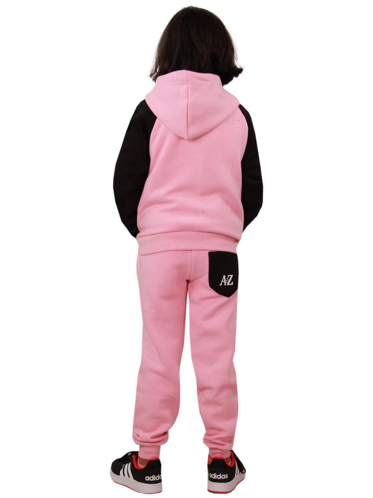 Kids Girls Pedal Power Print Hooded Baby Pink & Black Tracksuit