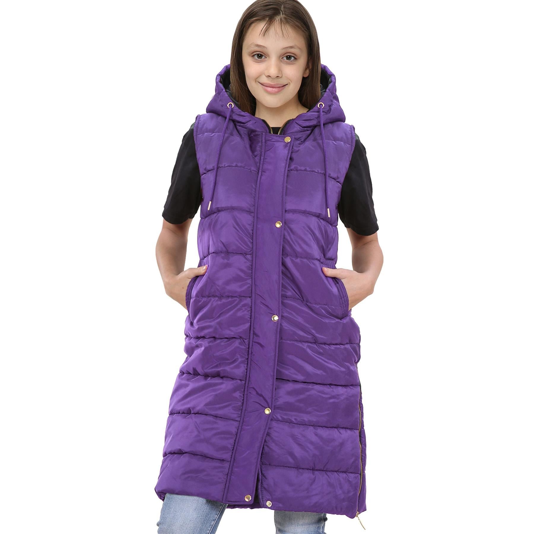 Kids Girls Oversized Gilet Long Line Style Purple Jacket