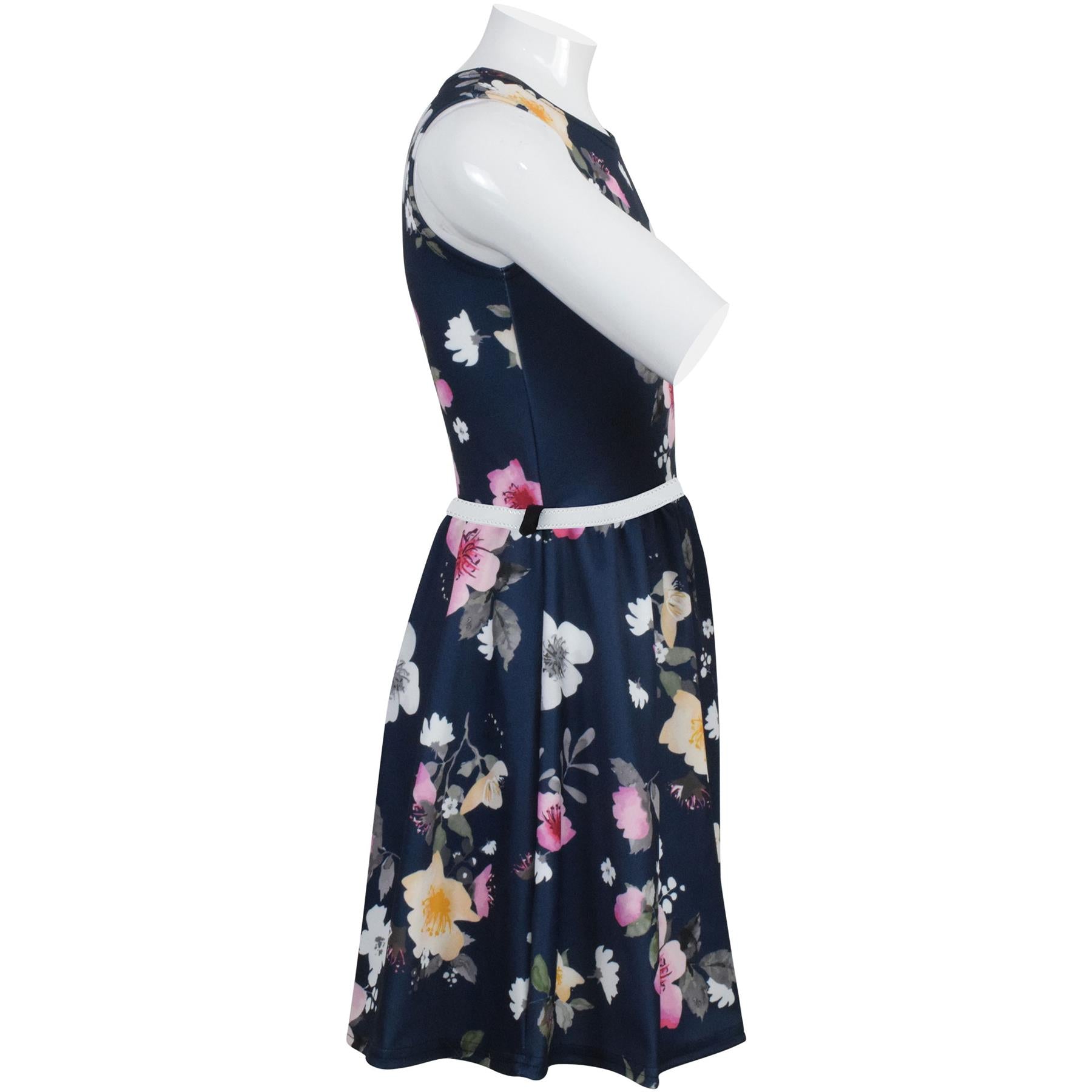 Girls Navy Floral Print Skater Dress