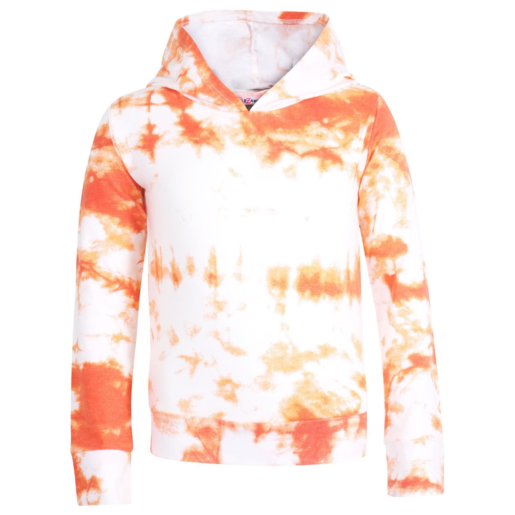 Girls Tie Dye Orange Print Hooded Top & Bottom Outfit Set