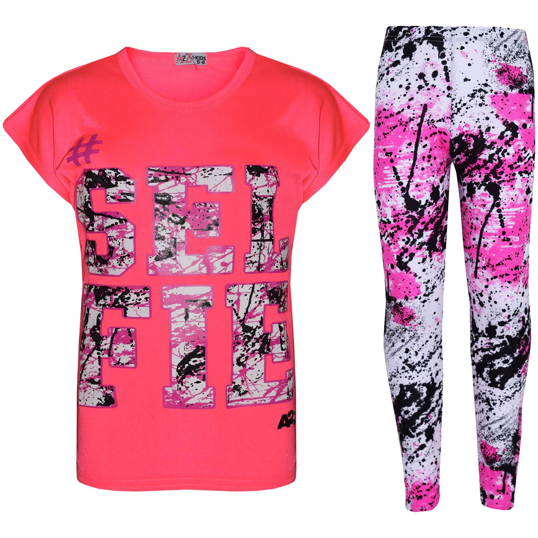 Kids Girls Love Selfie Printed Top & Legging Splash Set