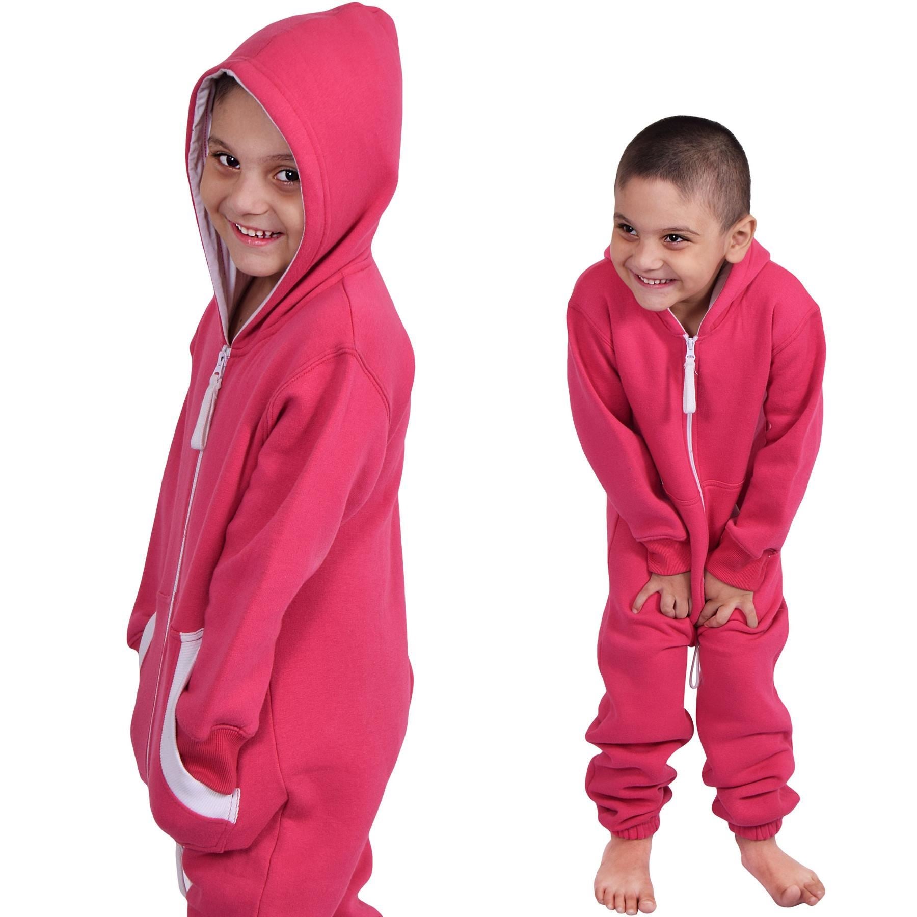 Girls Boys Pink Fleece Pyjamas Sleepsuit Onesie - Kids Clothing Store