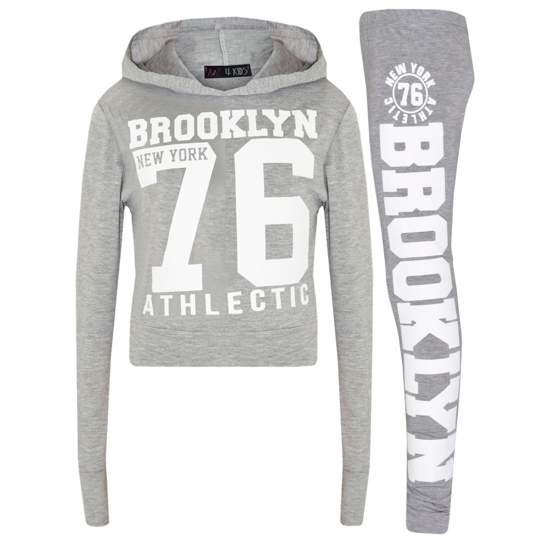 Girls Brooklyn 76 White Print Hooded Crop Top Legging - Kids Clothing Store