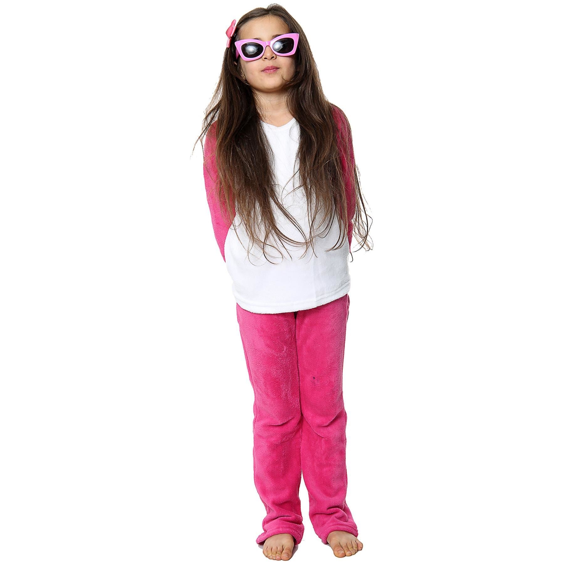 Girls Boys Pink Plain Fleece Pyjamas.