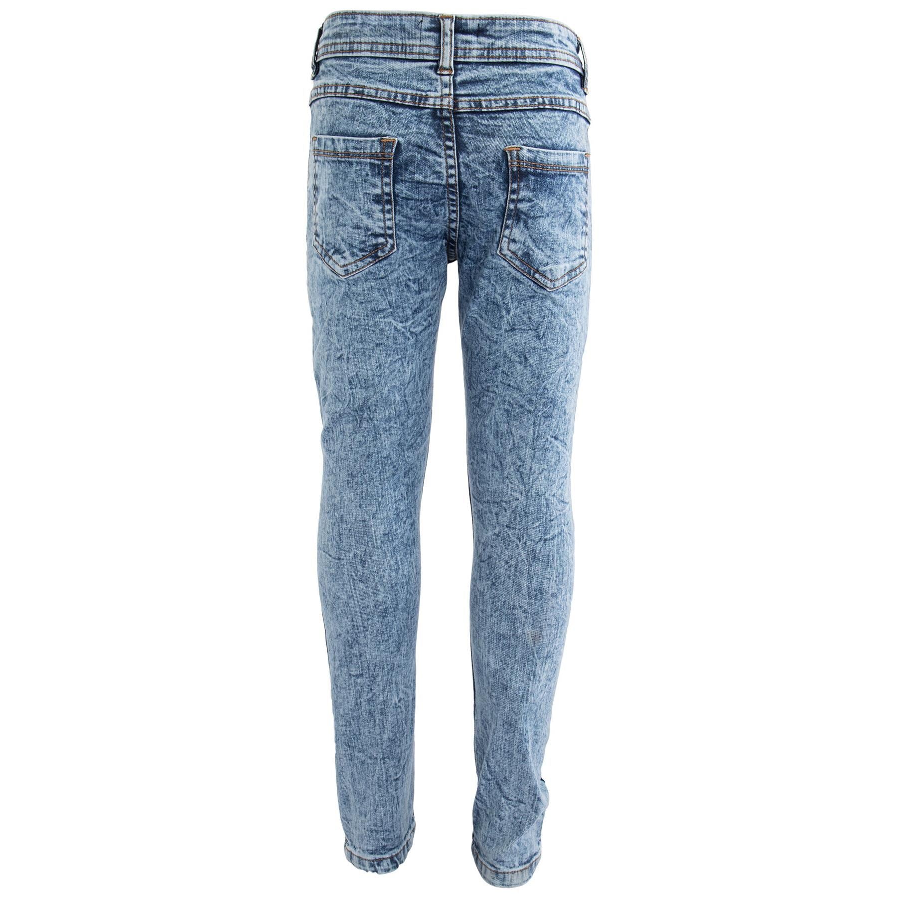 Kids Girls Dark Blue Denim Ripped Tie Dye Print Skinny Jeggings