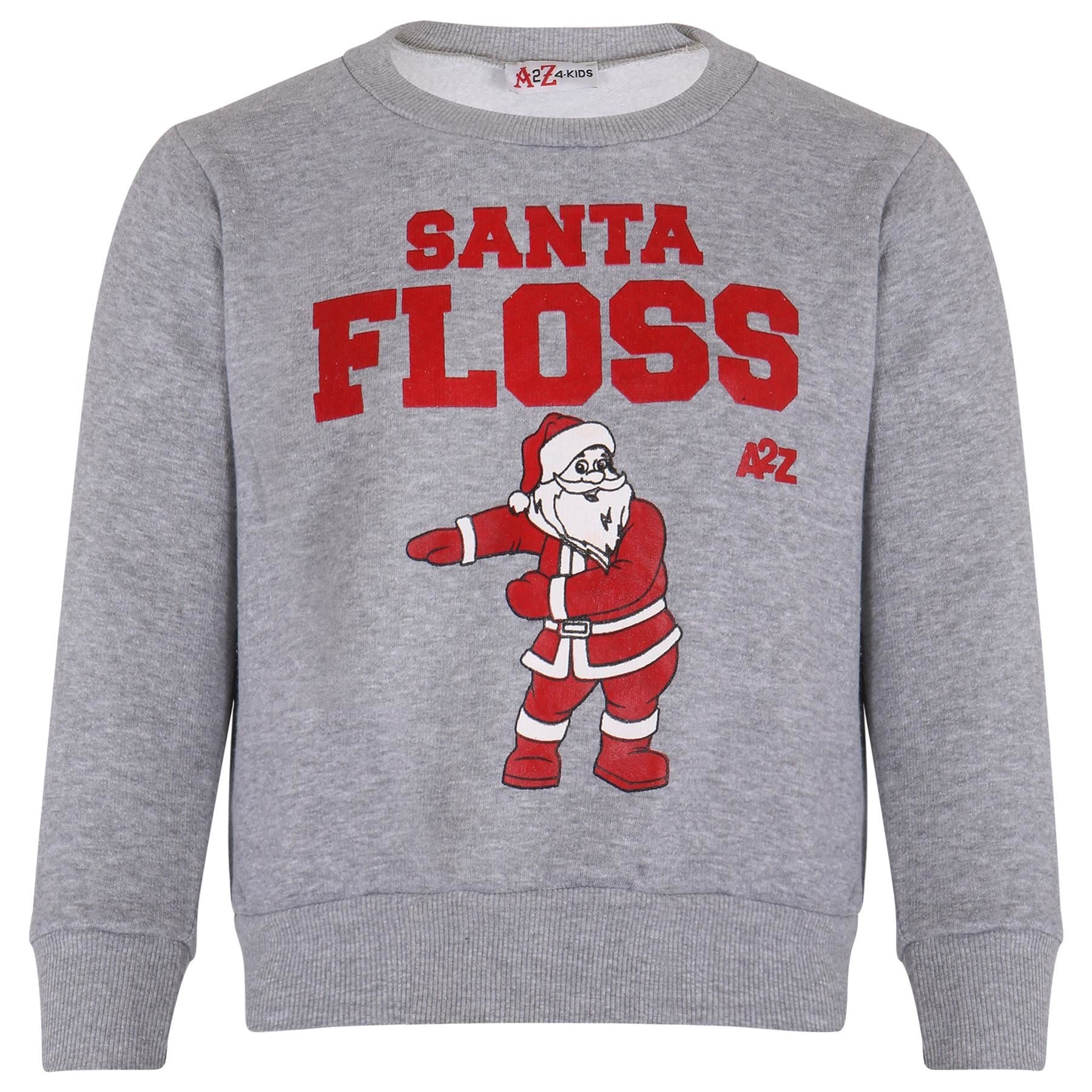 Kids Girls Boys Grey Christmas Jumper Pullover Sweatshirt Santa Floss Print