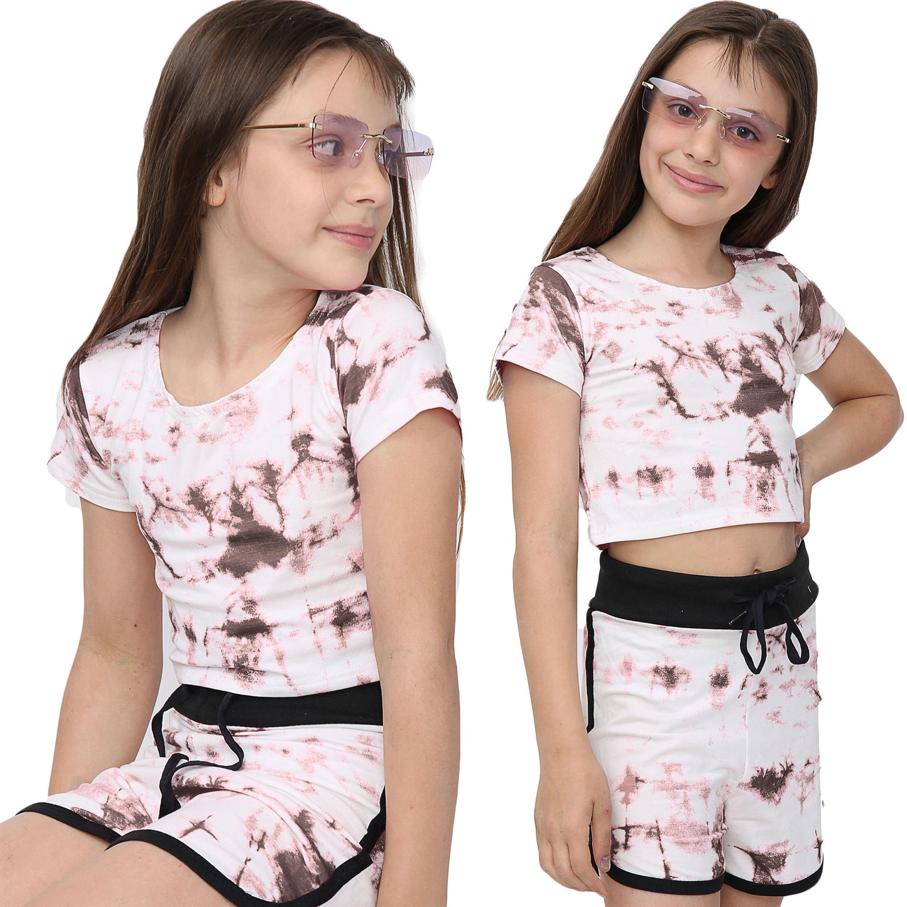 Girls Tie Dye Print Summer Top & Hot Shorts Set