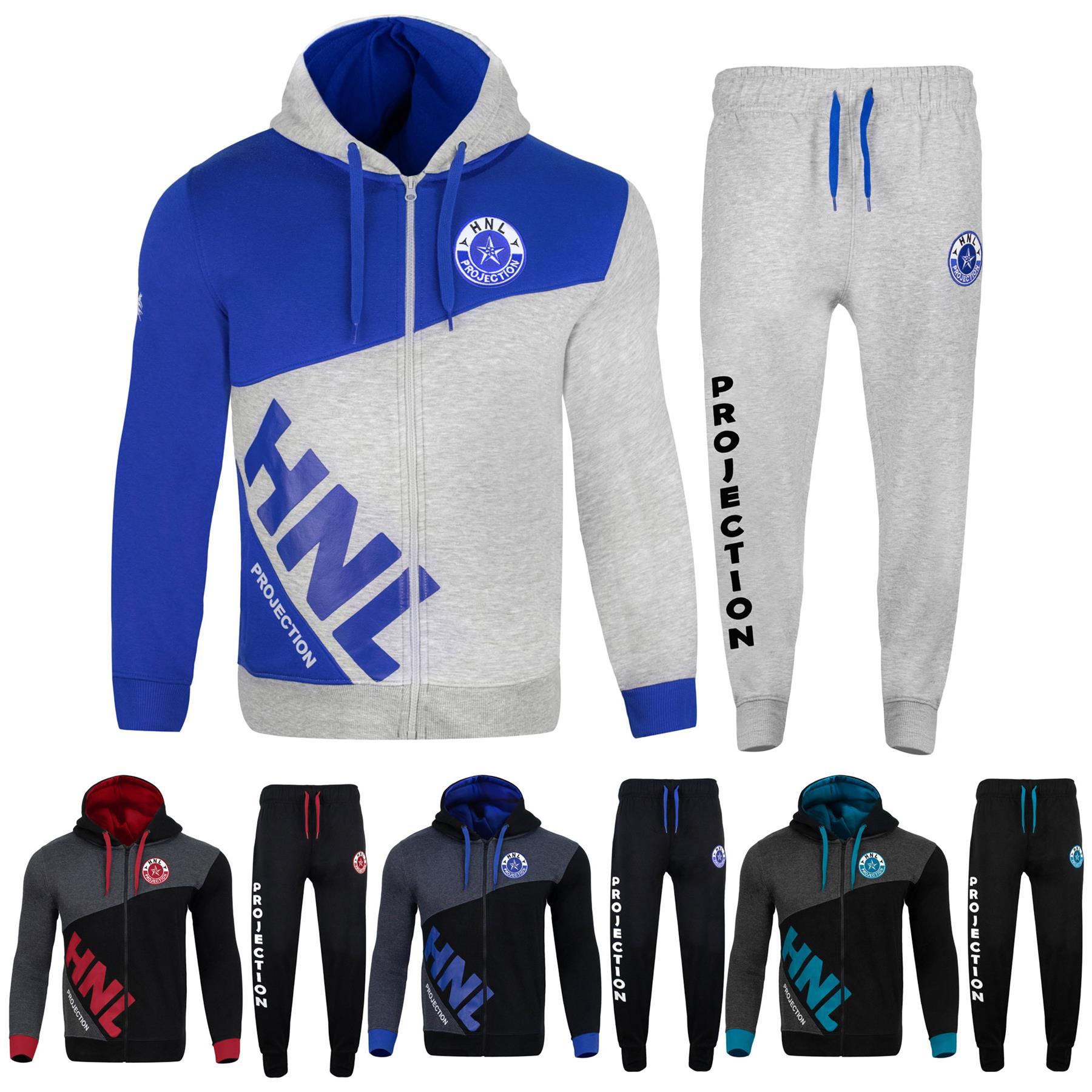 Mens Fashion Full Tracksuit HNL Print Fleece Zipped Hooded Top & Jogging Bottoms