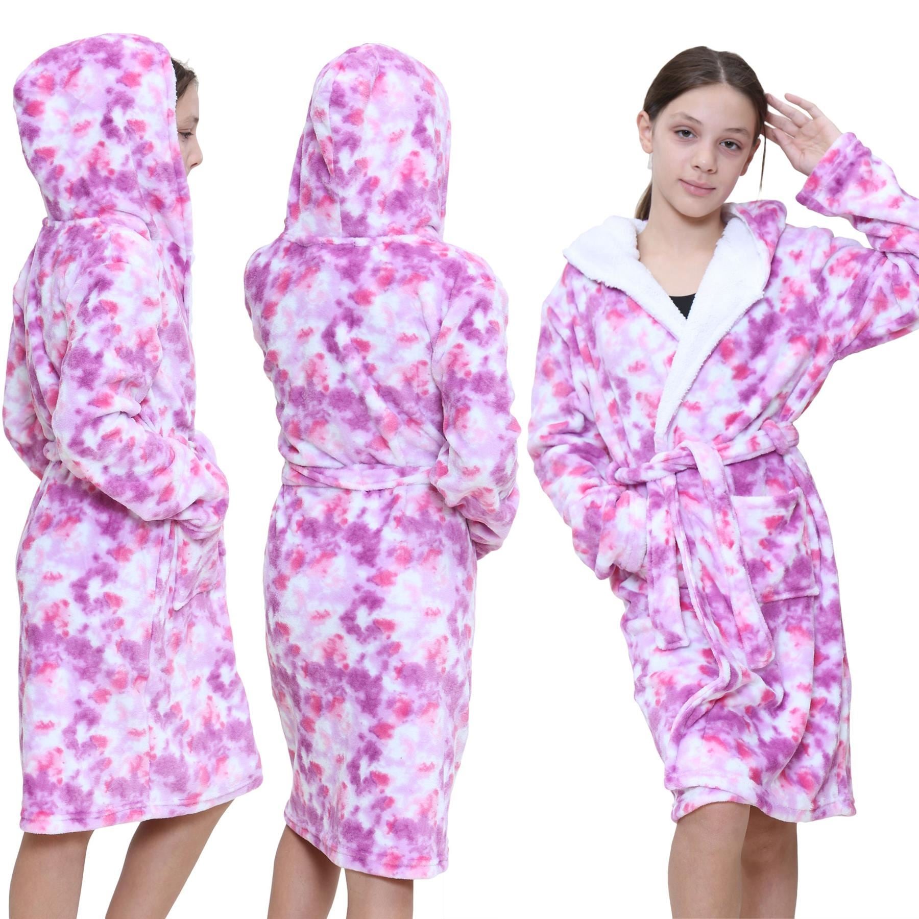 Girls Soft Tie Dye Lilac Printed Hooded Robe