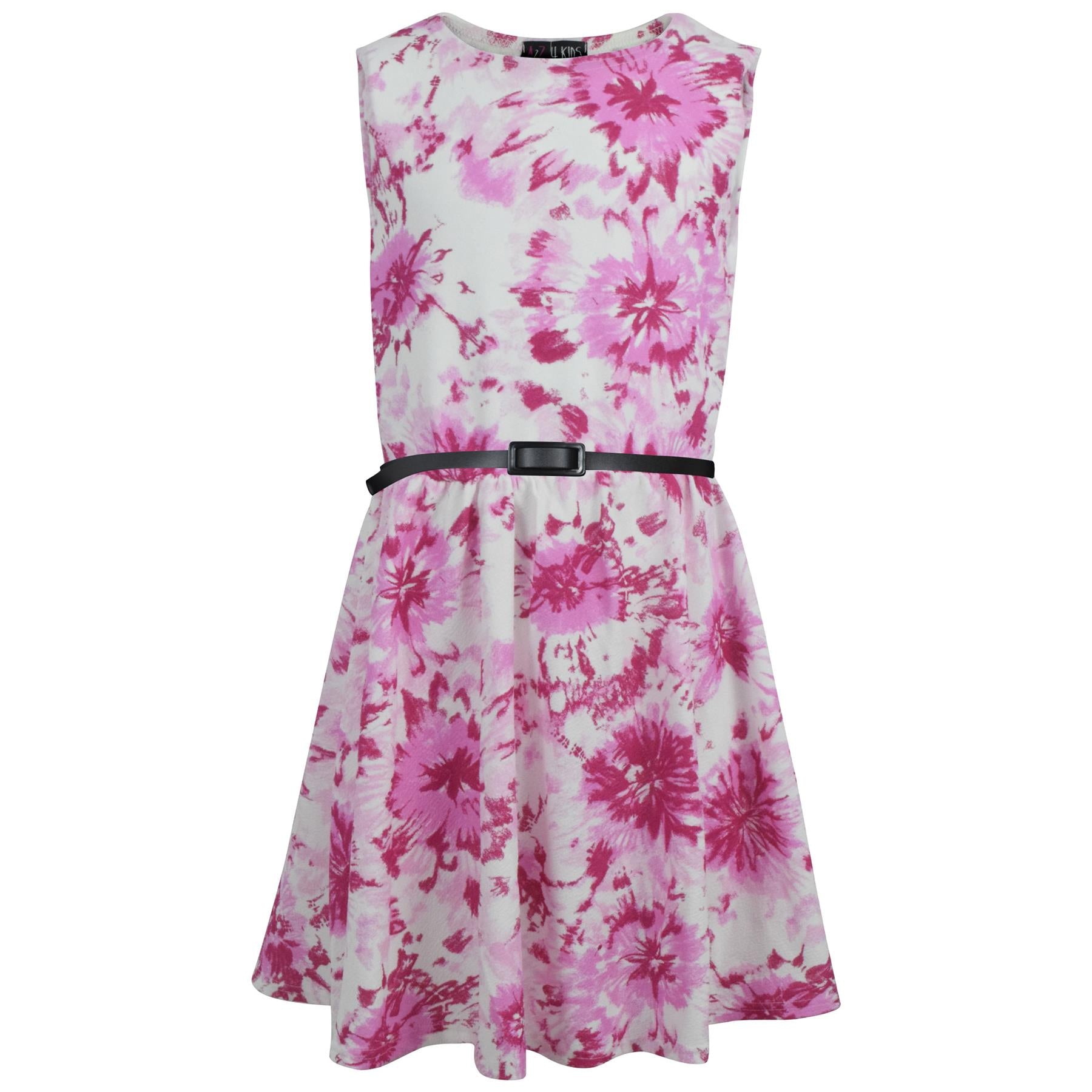 Kids Girls Skater Dress Sleeveless Pink Floral Party