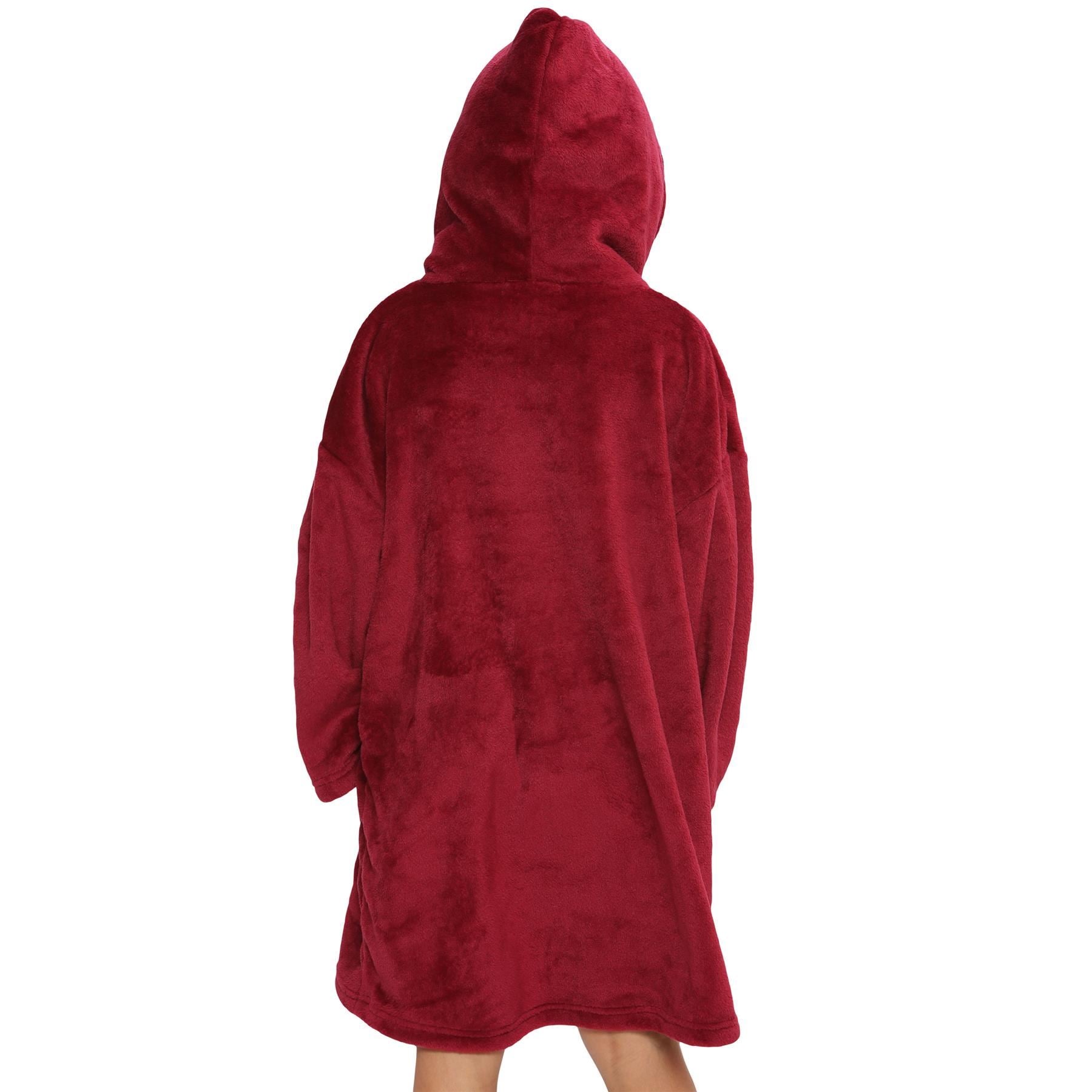 Kids Unisex Oversized Hoodie Red Snuggle Blanket Super Soft Warm Fleece